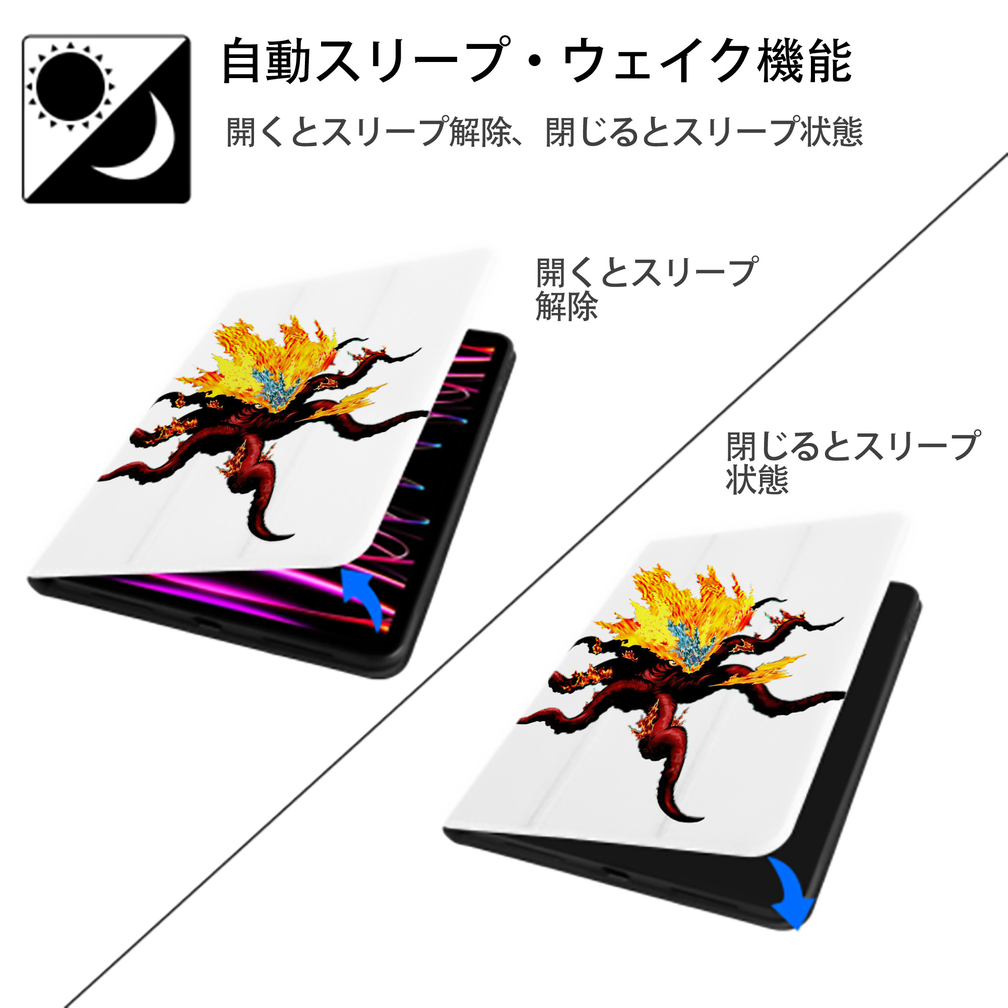 遊☆戯☆王 Yu-Gi-Oh! IPad ケース ペン収納付き 三つ折りスタンド PUレザー×シリコン 対応機種9.5/10.5/10.9インチ
