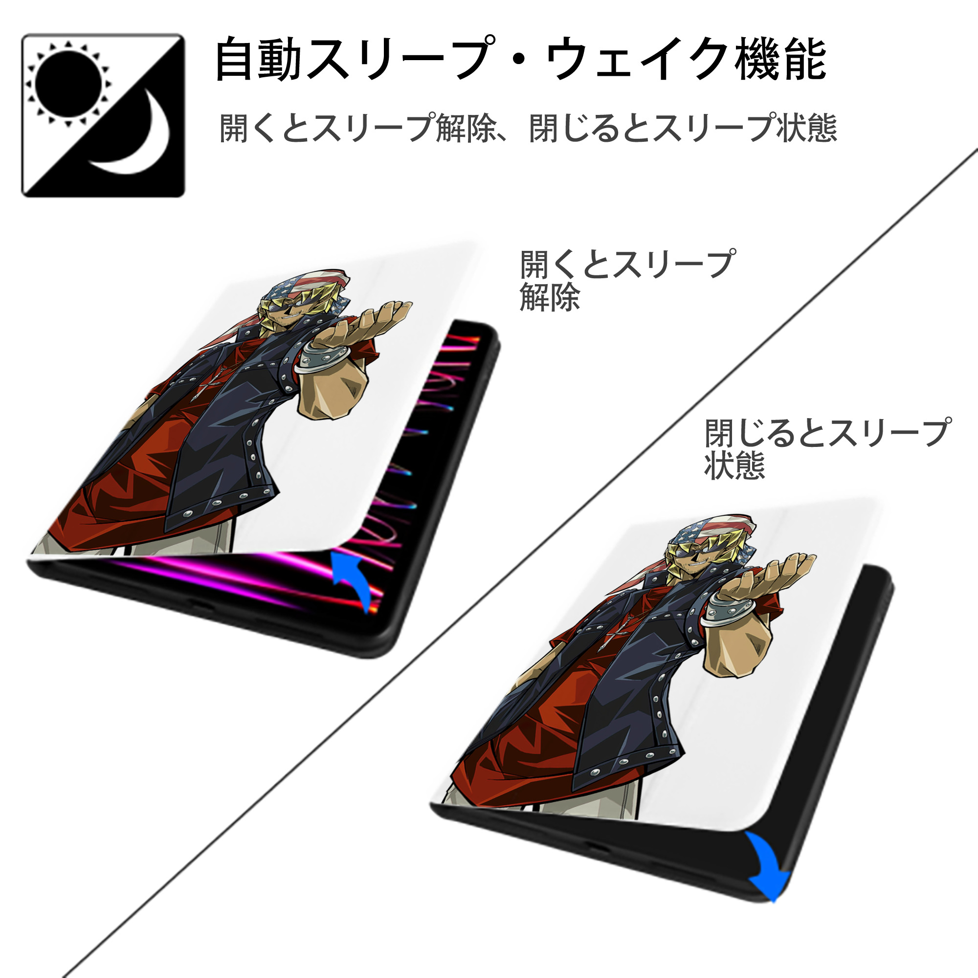 遊☆戯☆王 Yu-Gi-Oh! IPad ケース ペン収納付き 三つ折りスタンド PUレザー×シリコン 対応機種9.5/10.5/10.9インチ