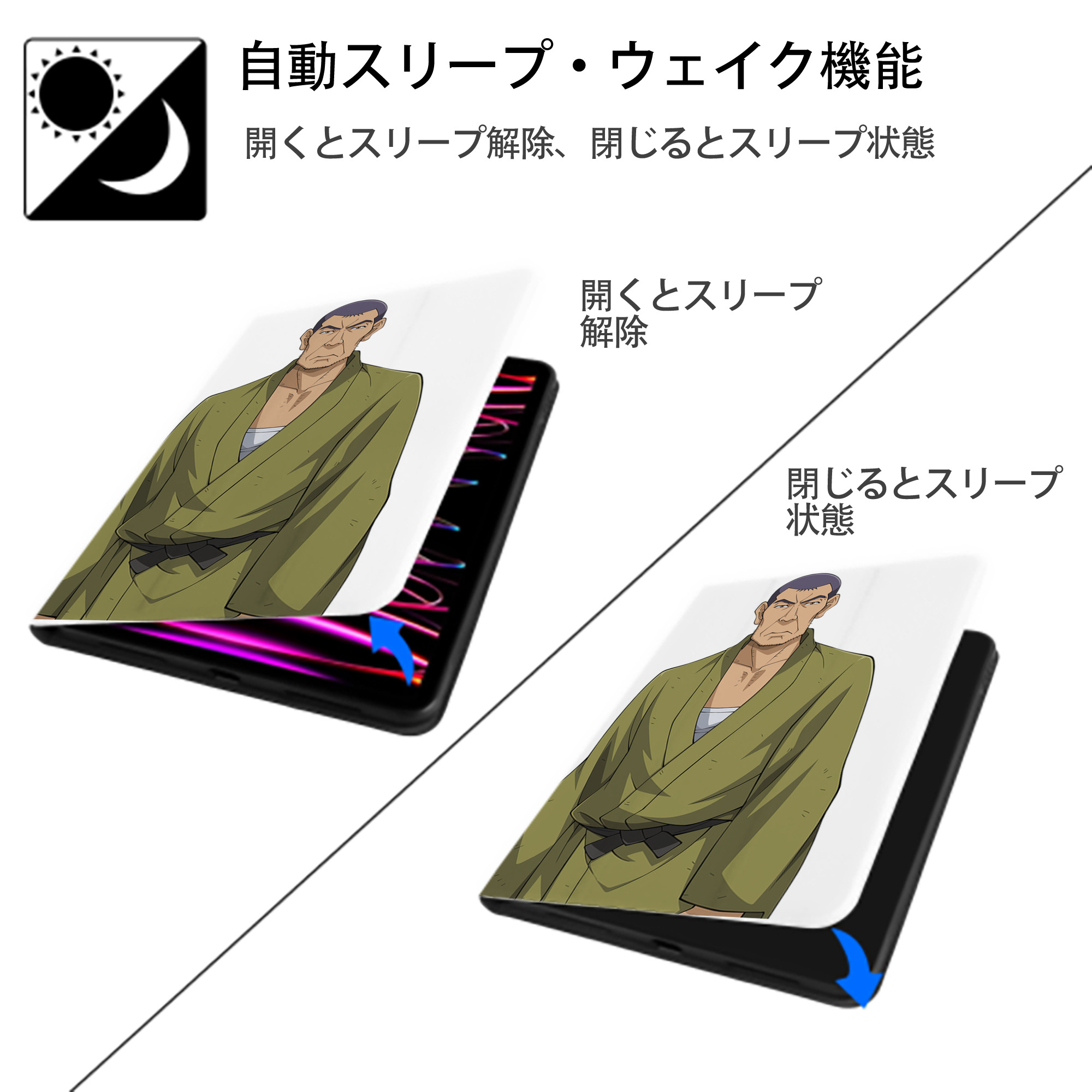 遊☆戯☆王 Yu-Gi-Oh! IPad ケース ペン収納付き 三つ折りスタンド PUレザー×シリコン 対応機種9.5/10.5/10.9インチ