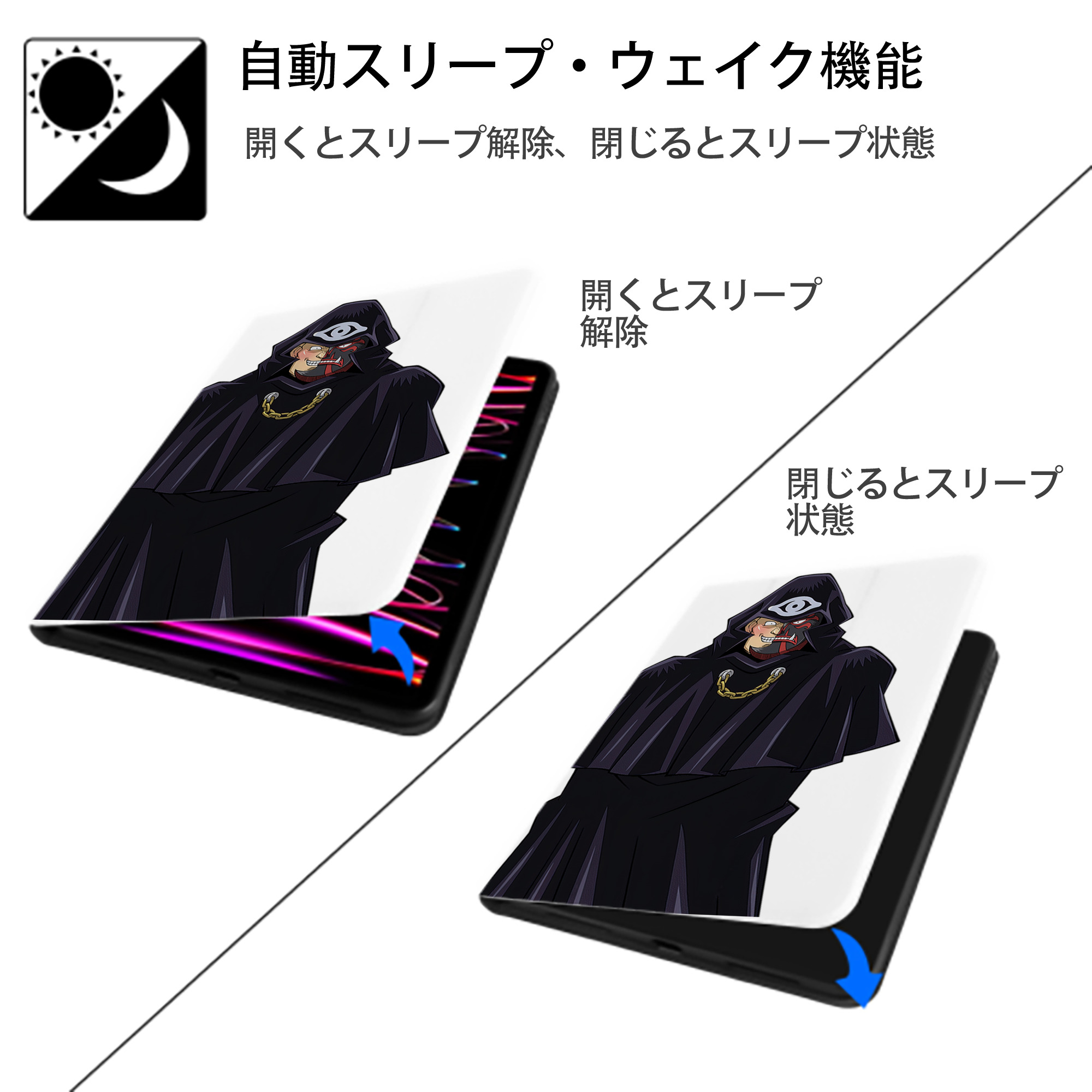 遊☆戯☆王 Yu-Gi-Oh! IPad ケース ペン収納付き 三つ折りスタンド PUレザー×シリコン 対応機種9.5/10.5/10.9インチ