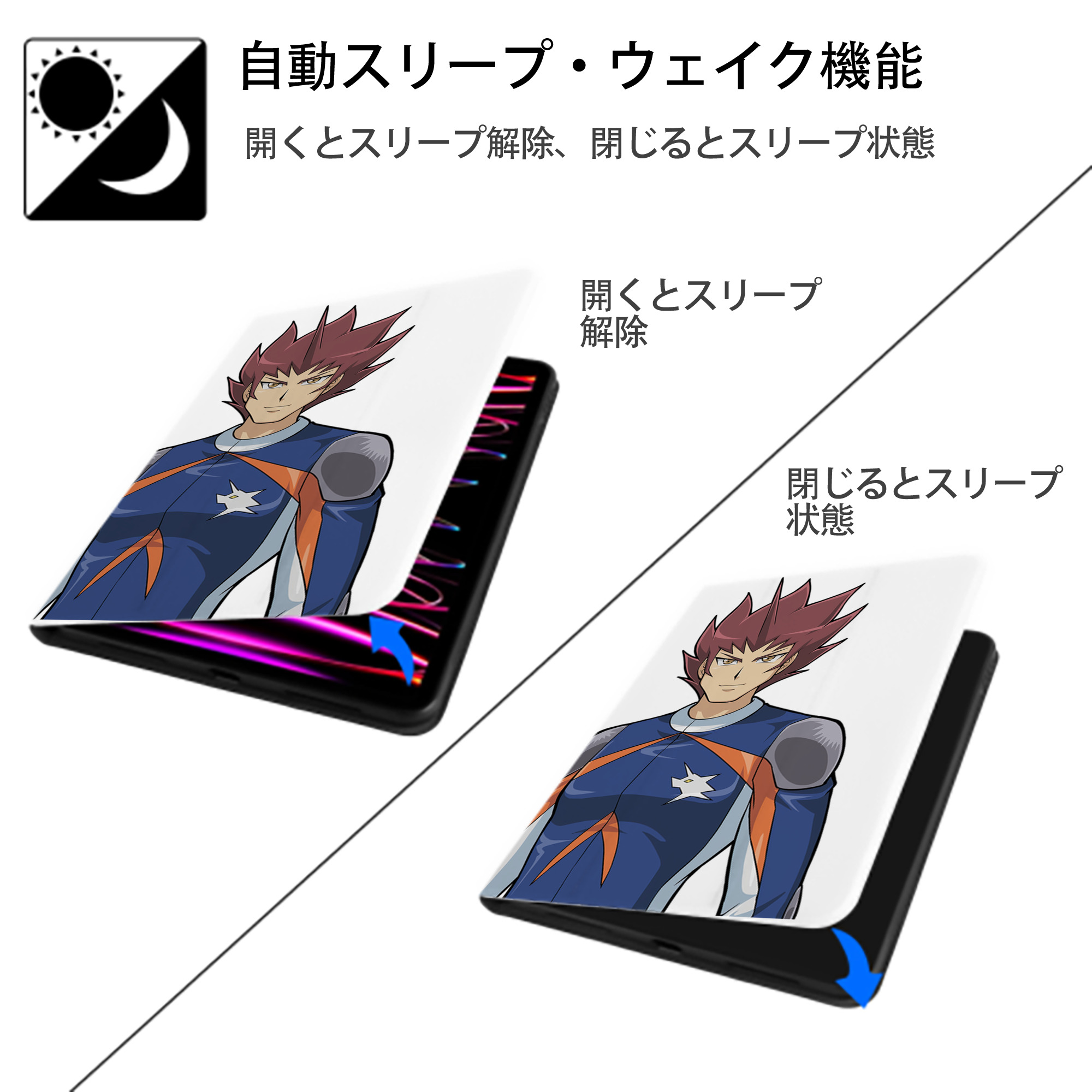 遊☆戯☆王 Yu-Gi-Oh! IPad ケース ペン収納付き 三つ折りスタンド PUレザー×シリコン 対応機種9.5/10.5/10.9インチ