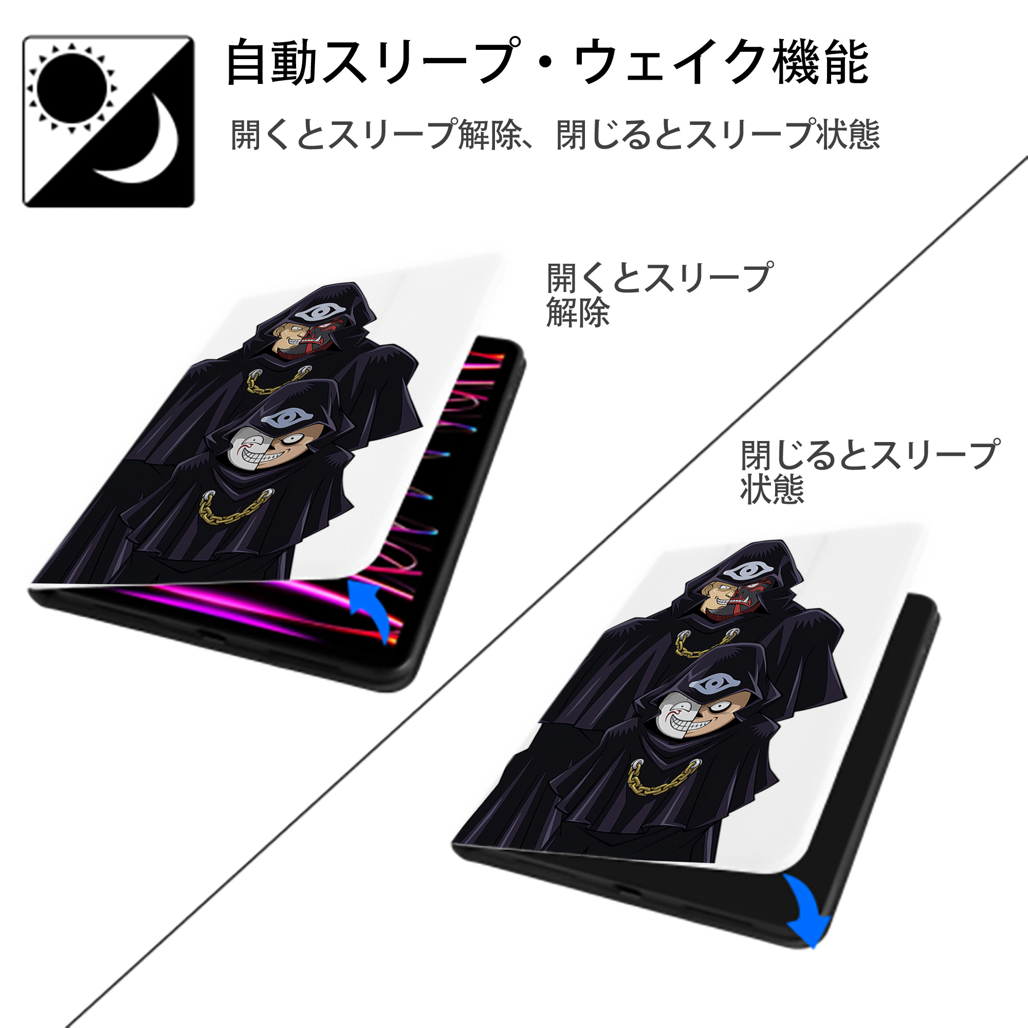 遊☆戯☆王 Yu-Gi-Oh! IPad ケース ペン収納付き 三つ折りスタンド PUレザー×シリコン 対応機種9.5/10.5/10.9インチ