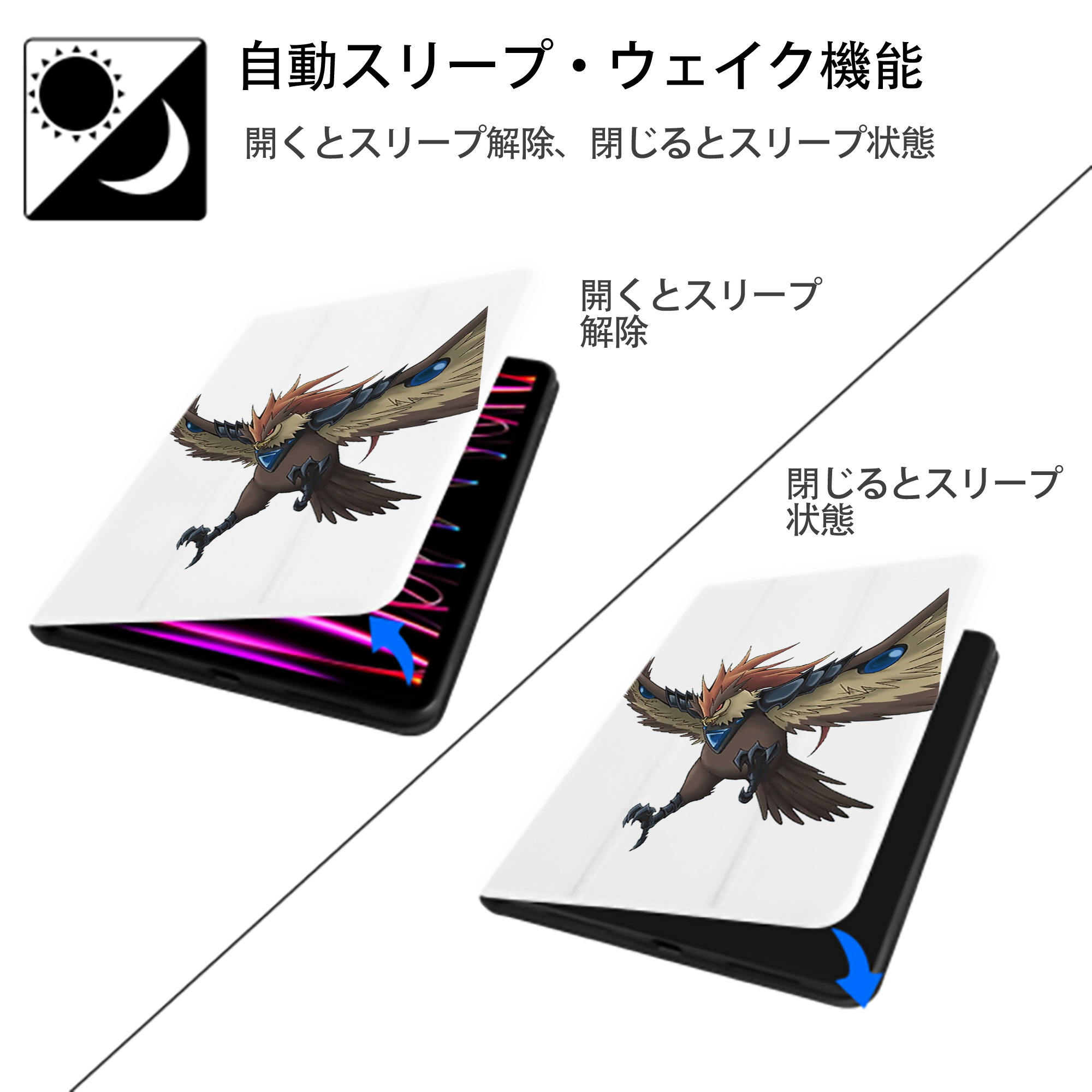 遊☆戯☆王 Yu-Gi-Oh! IPad ケース ペン収納付き 三つ折りスタンド PUレザー×シリコン 対応機種9.5/10.5/10.9インチ