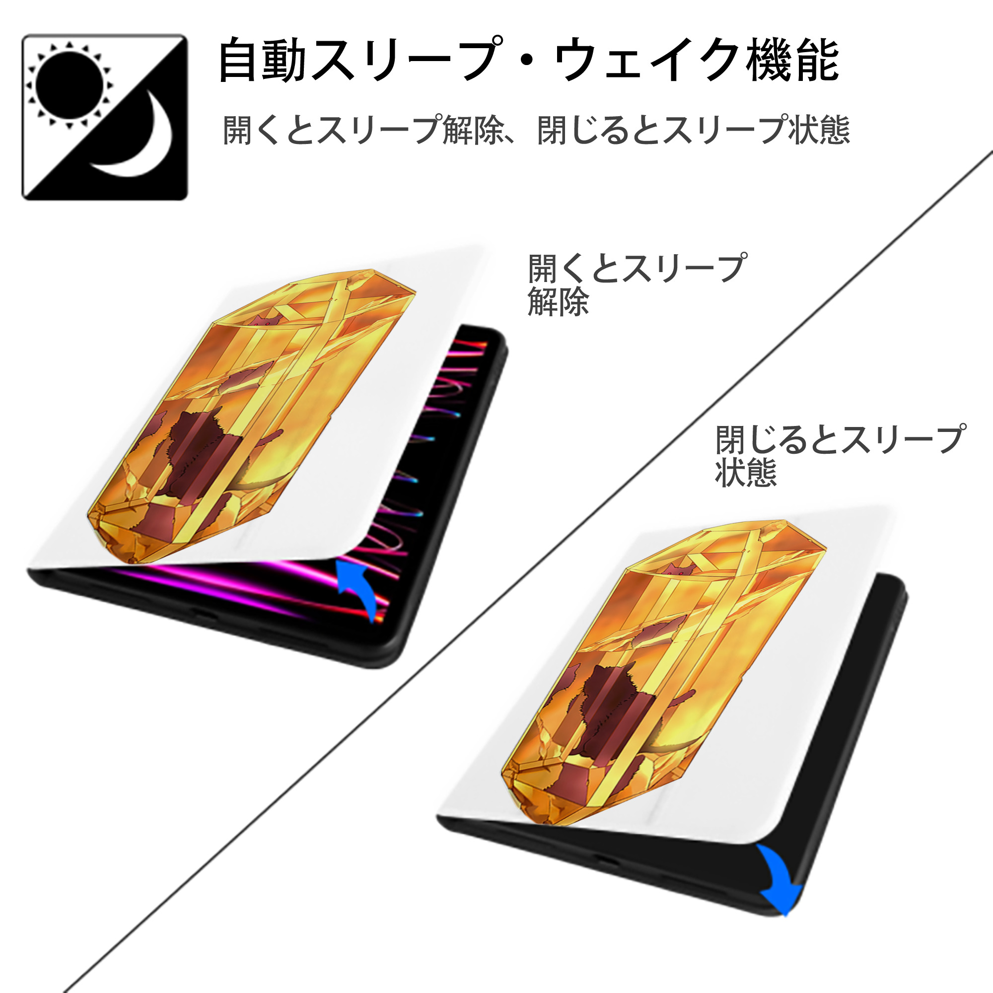遊☆戯☆王 Yu-Gi-Oh! IPad ケース ペン収納付き 三つ折りスタンド PUレザー×シリコン 対応機種9.5/10.5/10.9インチ