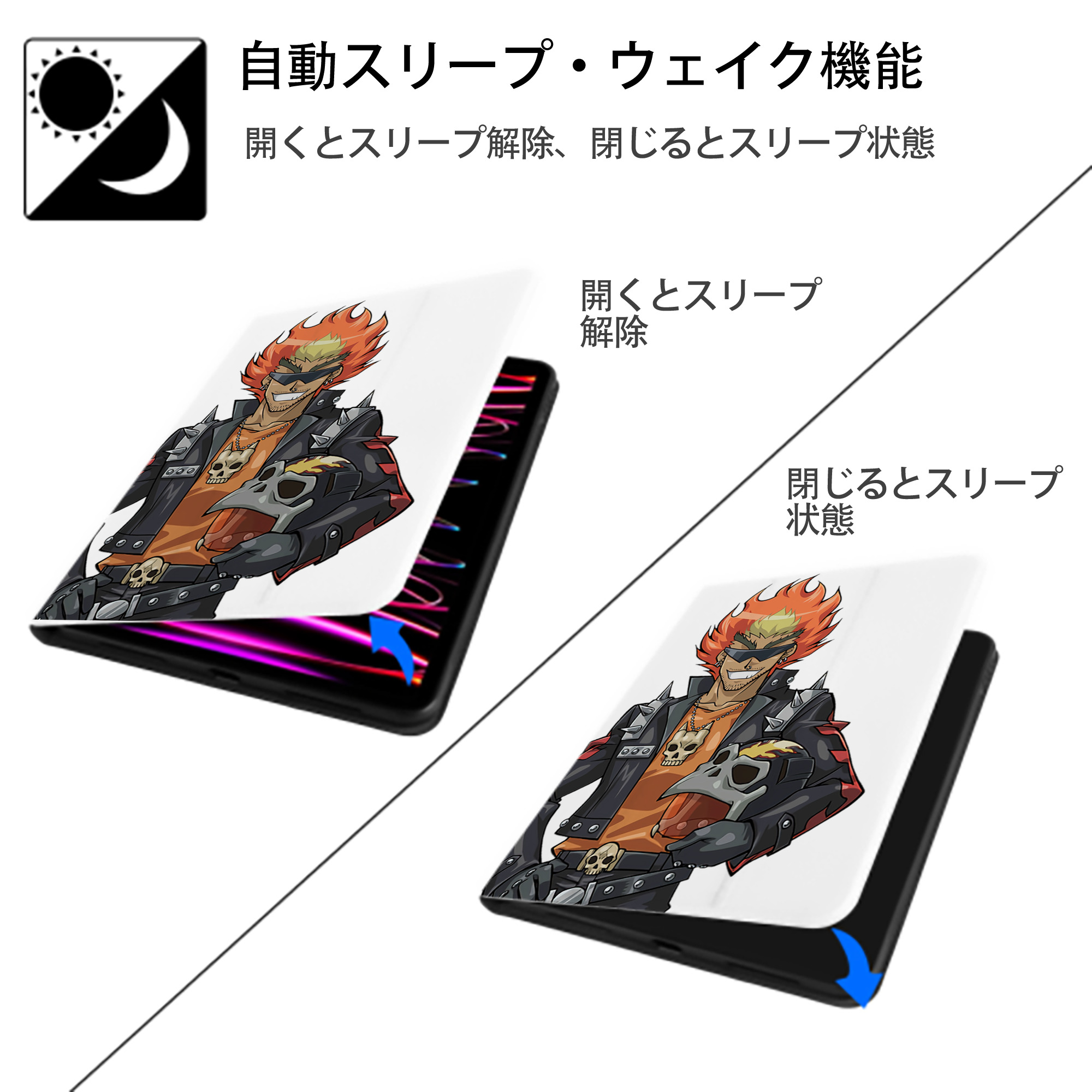 遊☆戯☆王 Yu-Gi-Oh! IPad ケース ペン収納付き 三つ折りスタンド PUレザー×シリコン 対応機種9.5/10.5/10.9インチ