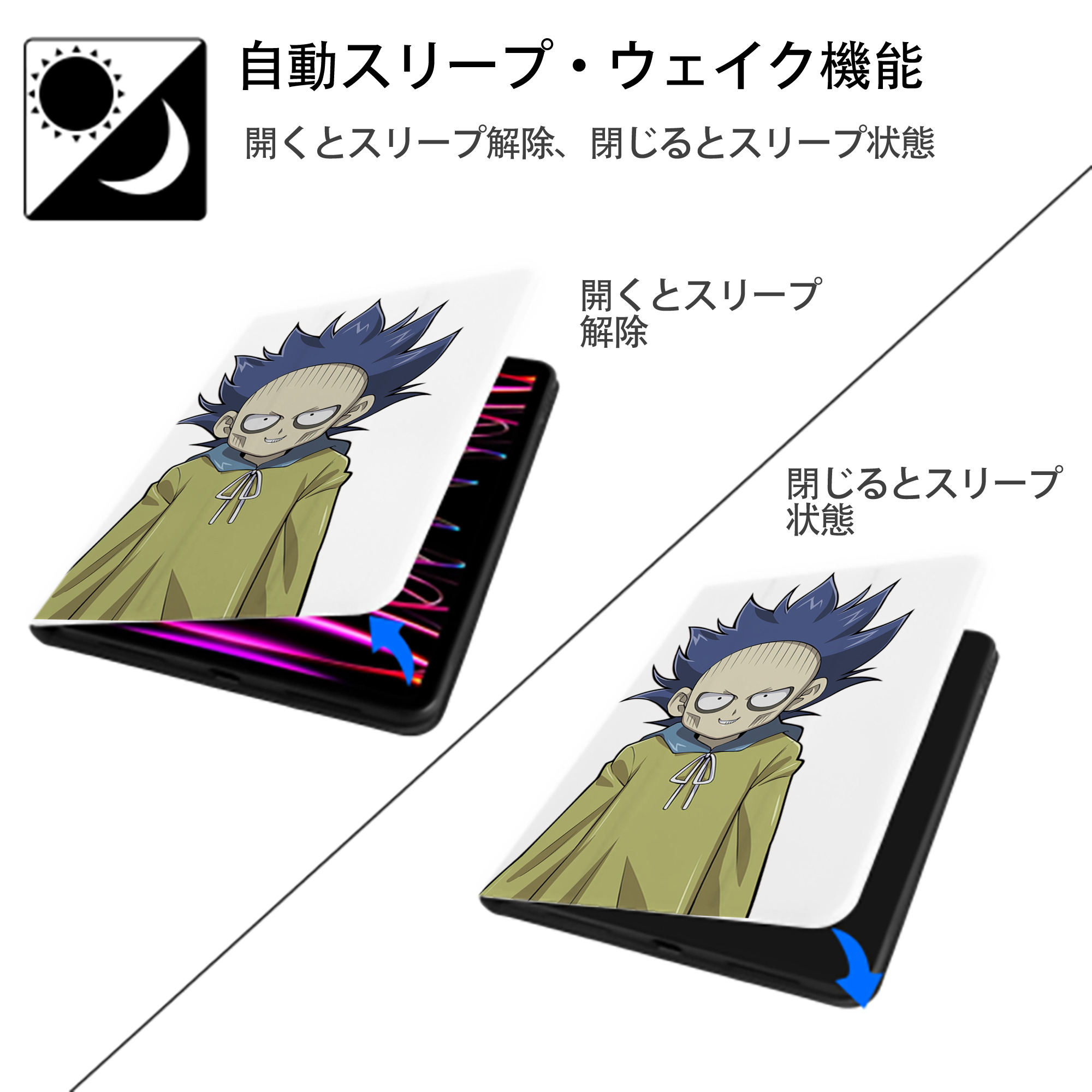 遊☆戯☆王 Yu-Gi-Oh! IPad ケース ペン収納付き 三つ折りスタンド PUレザー×シリコン 対応機種9.5/10.5/10.9インチ