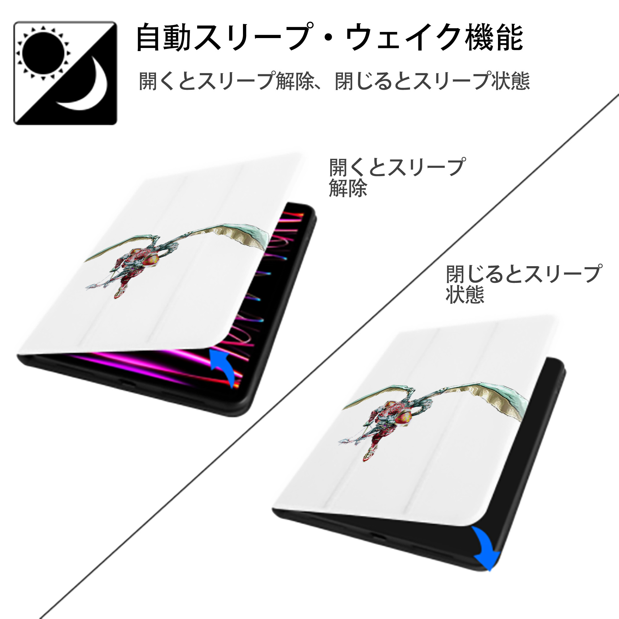 遊☆戯☆王 Yu-Gi-Oh! IPad ケース ペン収納付き 三つ折りスタンド PUレザー×シリコン 対応機種9.5/10.5/10.9インチ