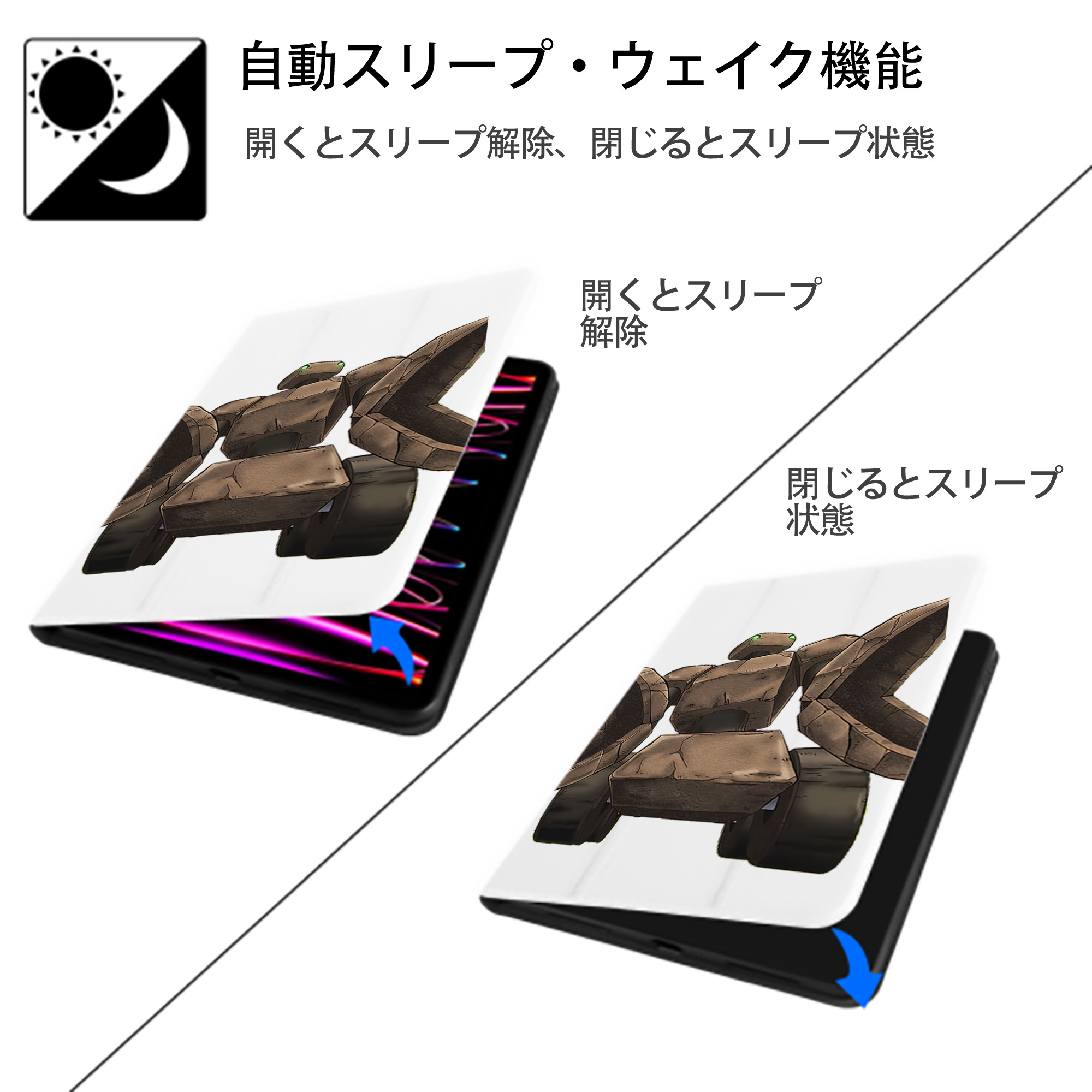 遊☆戯☆王 Yu-Gi-Oh! IPad ケース ペン収納付き 三つ折りスタンド PUレザー×シリコン 対応機種9.5/10.5/10.9インチ