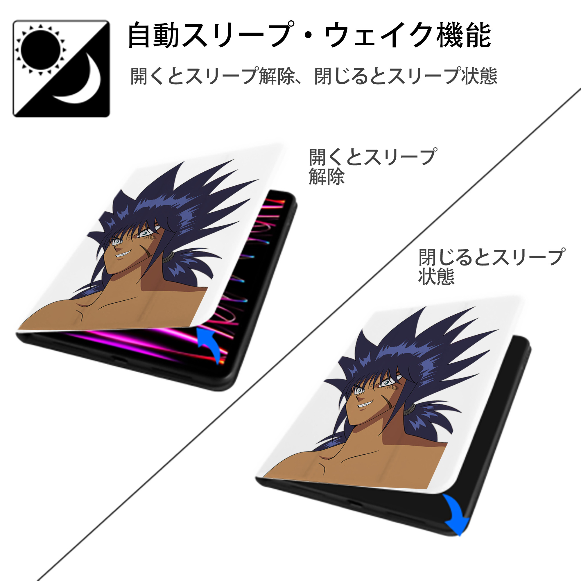 遊☆戯☆王 Yu-Gi-Oh! IPad ケース ペン収納付き 三つ折りスタンド PUレザー×シリコン 対応機種9.5/10.5/10.9インチ