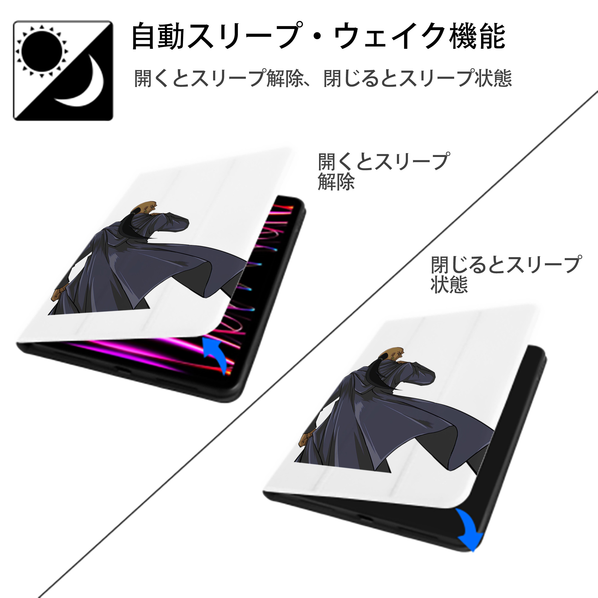 遊☆戯☆王 Yu-Gi-Oh! IPad ケース ペン収納付き 三つ折りスタンド PUレザー×シリコン 対応機種9.5/10.5/10.9インチ