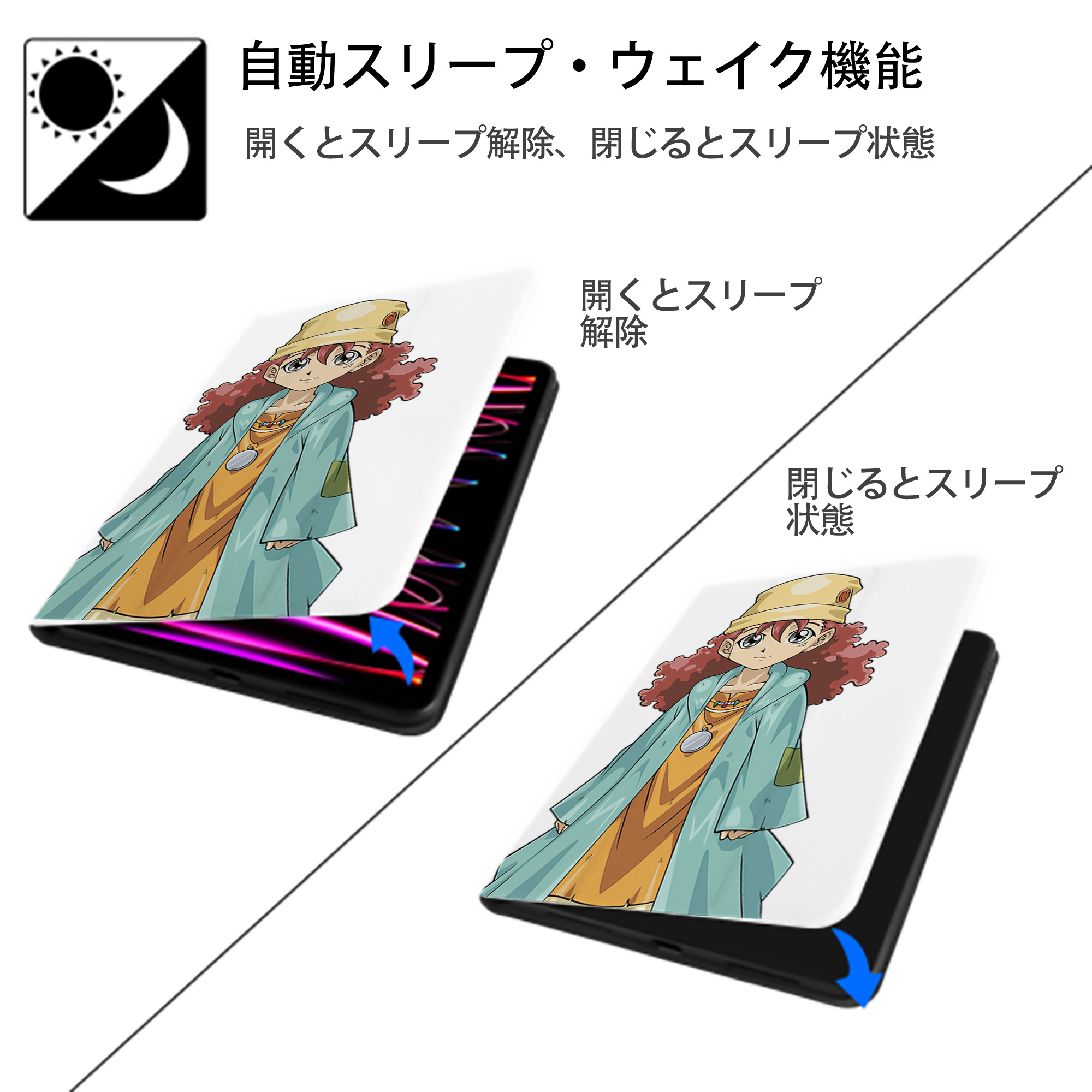 遊☆戯☆王 Yu-Gi-Oh! IPad ケース ペン収納付き 三つ折りスタンド PUレザー×シリコン 対応機種9.5/10.5/10.9インチ