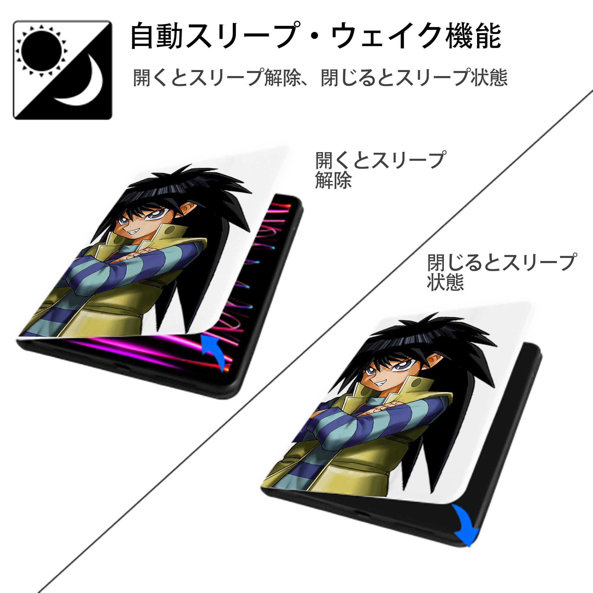 遊☆戯☆王 Yu-Gi-Oh! IPad ケース ペン収納付き 三つ折りスタンド PUレザー×シリコン 対応機種9.5/10.5/10.9インチ