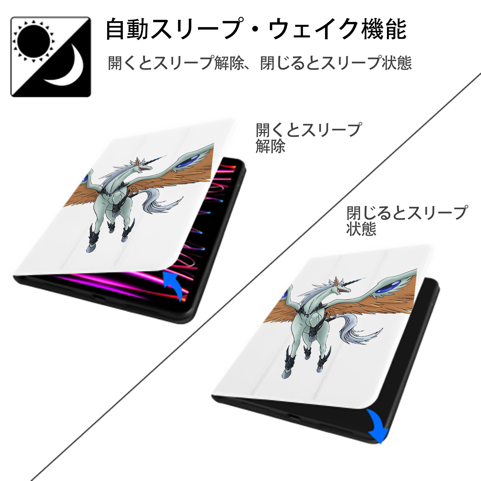 遊☆戯☆王 Yu-Gi-Oh! IPad ケース ペン収納付き 三つ折りスタンド PUレザー×シリコン 対応機種9.5/10.5/10.9インチ