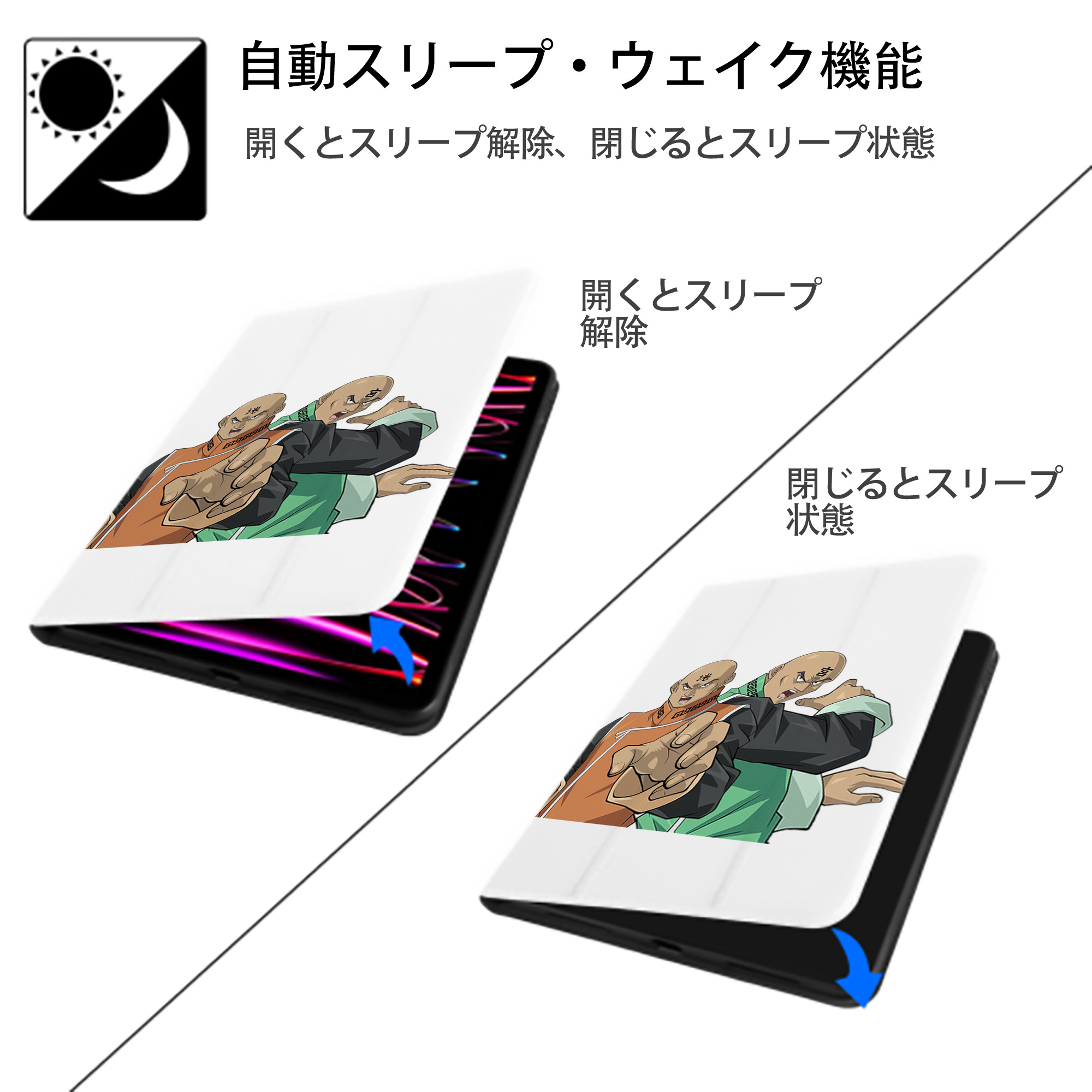 遊☆戯☆王 Yu-Gi-Oh! IPad ケース ペン収納付き 三つ折りスタンド PUレザー×シリコン 対応機種9.5/10.5/10.9インチ