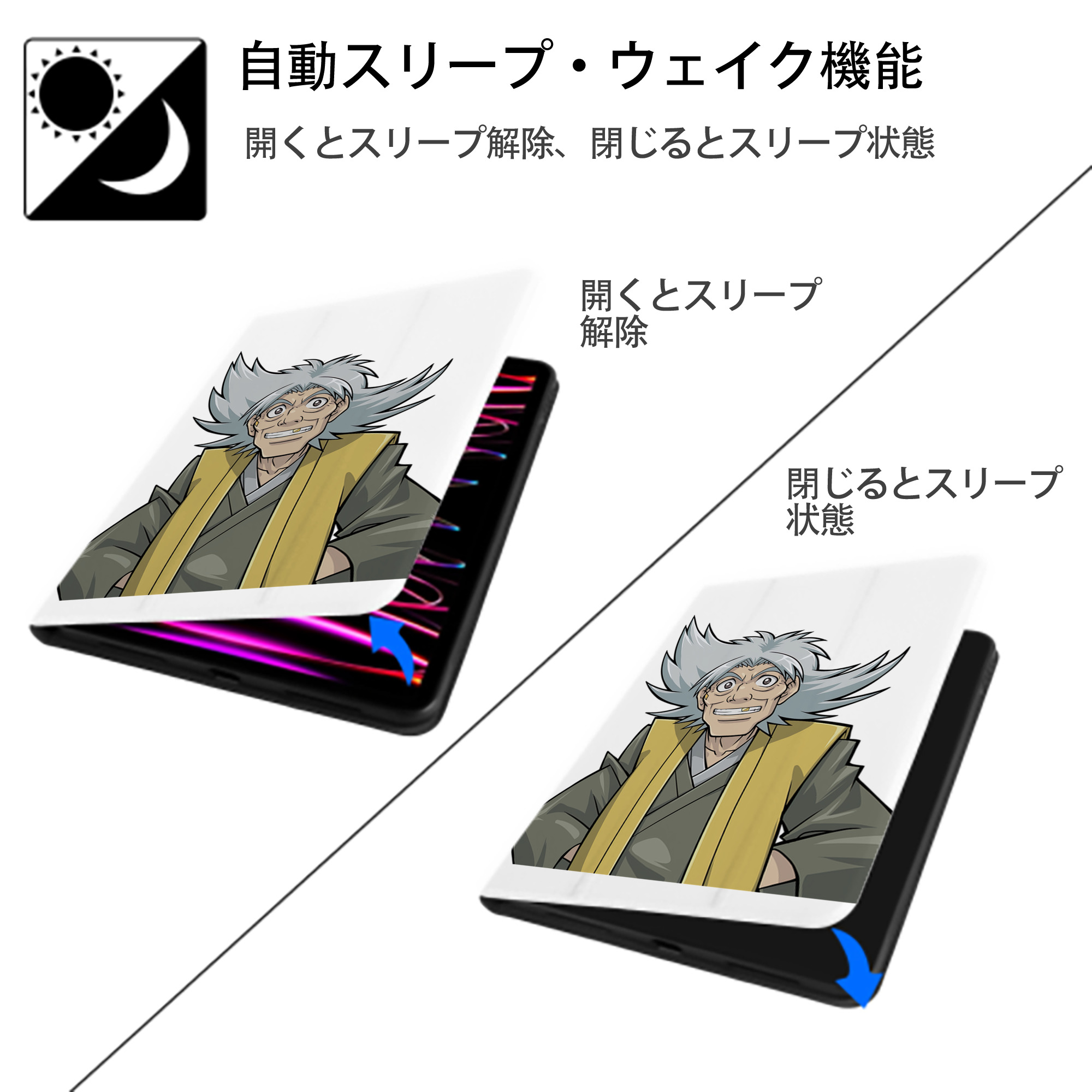 遊☆戯☆王 Yu-Gi-Oh! IPad ケース ペン収納付き 三つ折りスタンド PUレザー×シリコン 対応機種9.5/10.5/10.9インチ