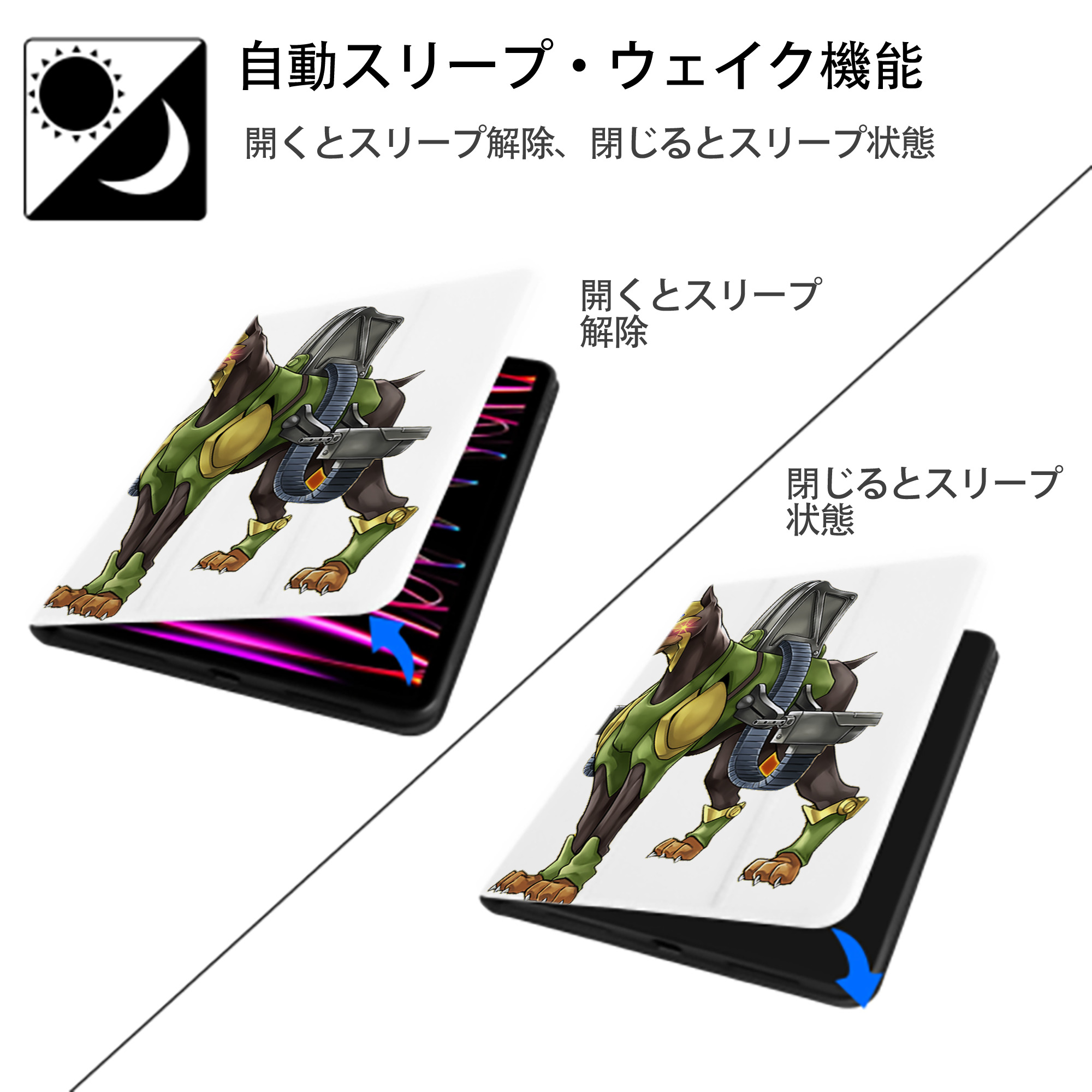 遊☆戯☆王 Yu-Gi-Oh! IPad ケース ペン収納付き 三つ折りスタンド PUレザー×シリコン 対応機種9.5/10.5/10.9インチ