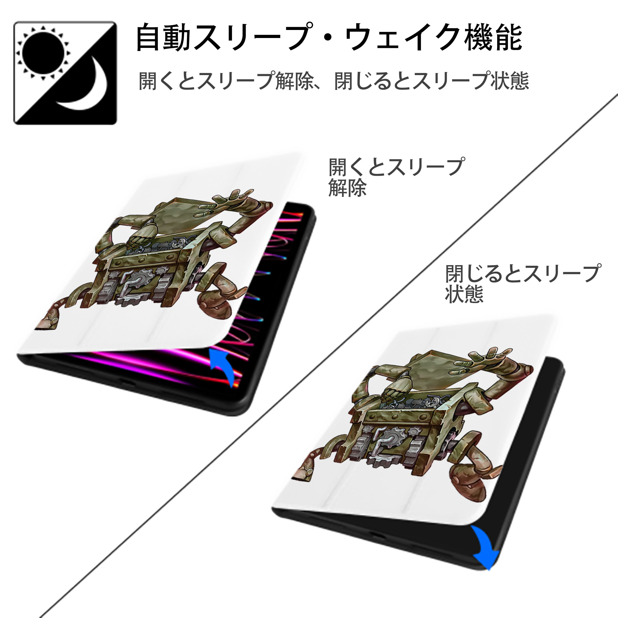 遊☆戯☆王 Yu-Gi-Oh! IPad ケース ペン収納付き 三つ折りスタンド PUレザー×シリコン 対応機種9.5/10.5/10.9インチ