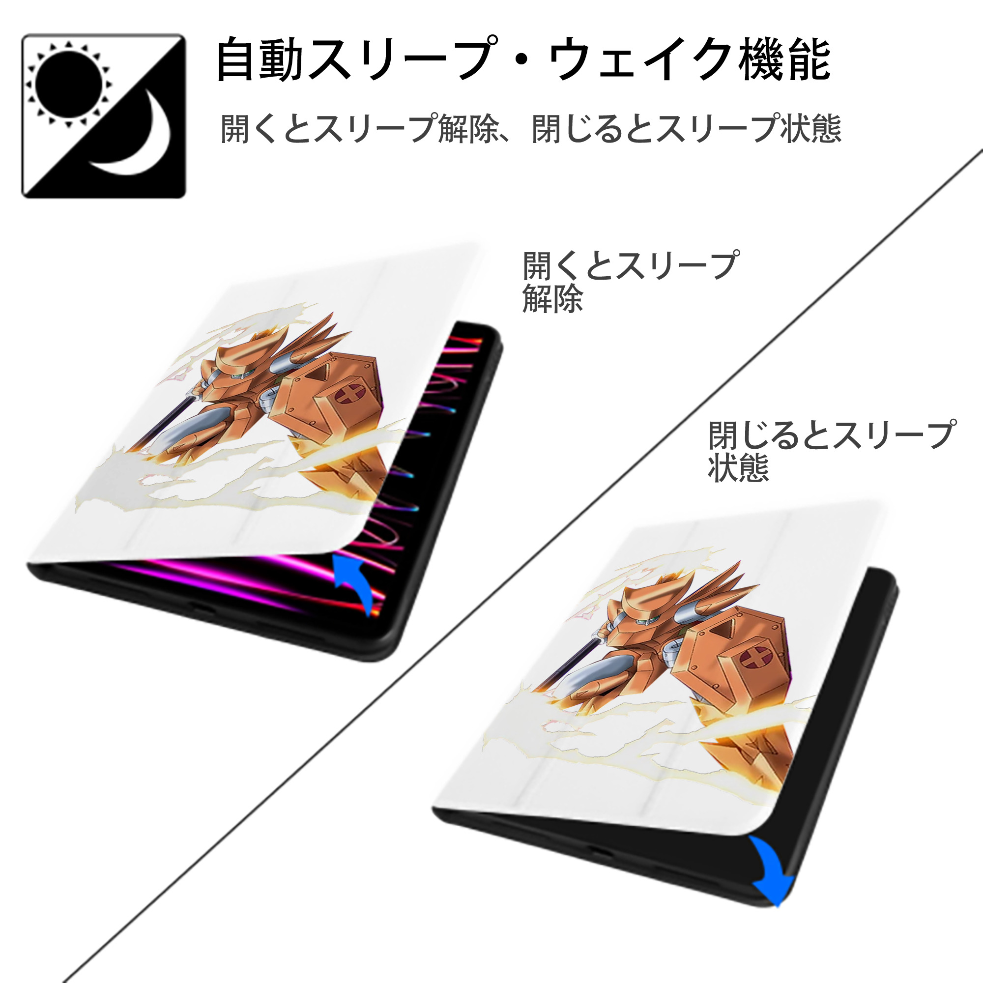 遊☆戯☆王 Yu-Gi-Oh! IPad ケース ペン収納付き 三つ折りスタンド PUレザー×シリコン 対応機種9.5/10.5/10.9インチ
