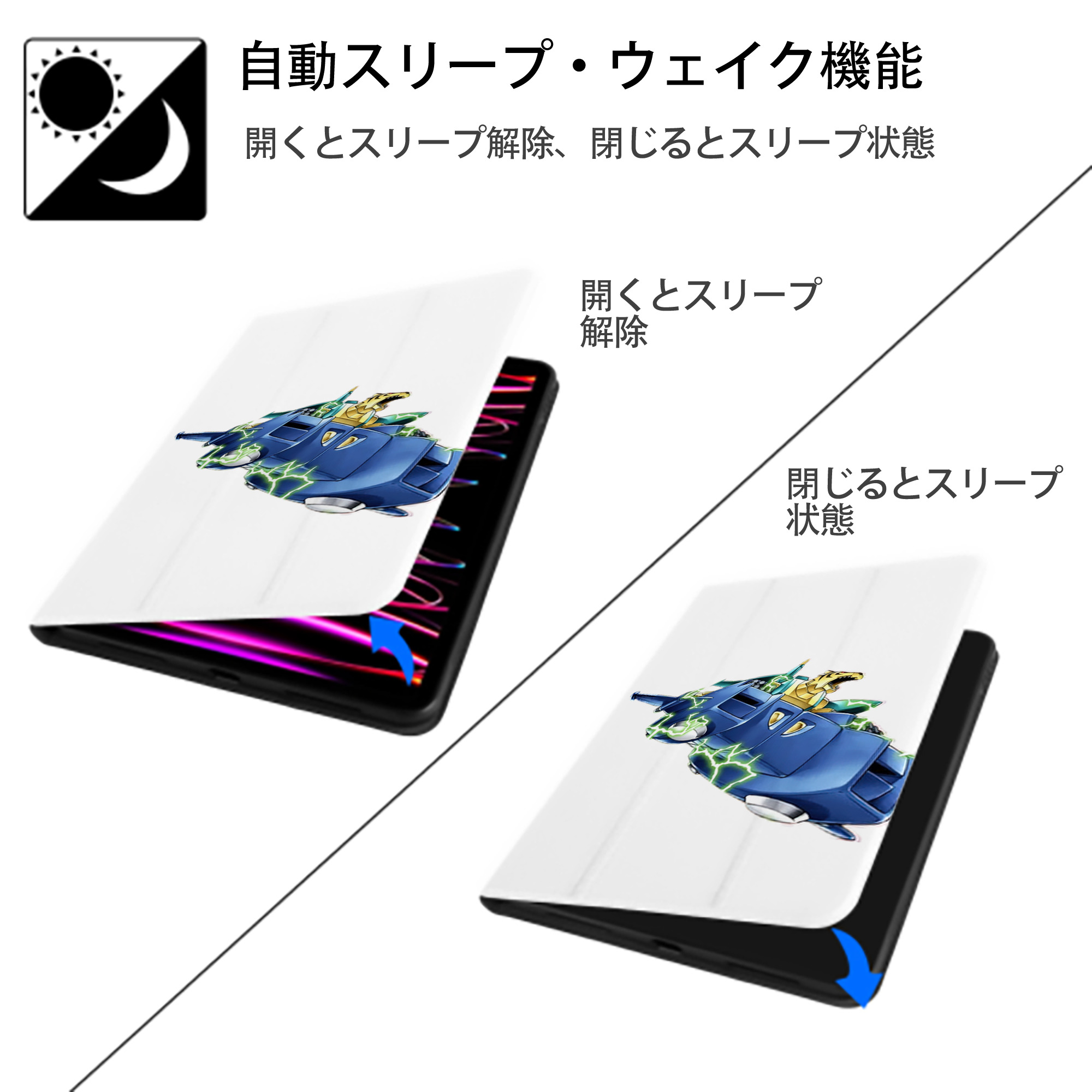遊☆戯☆王 Yu-Gi-Oh! IPad ケース ペン収納付き 三つ折りスタンド PUレザー×シリコン 対応機種9.5/10.5/10.9インチ