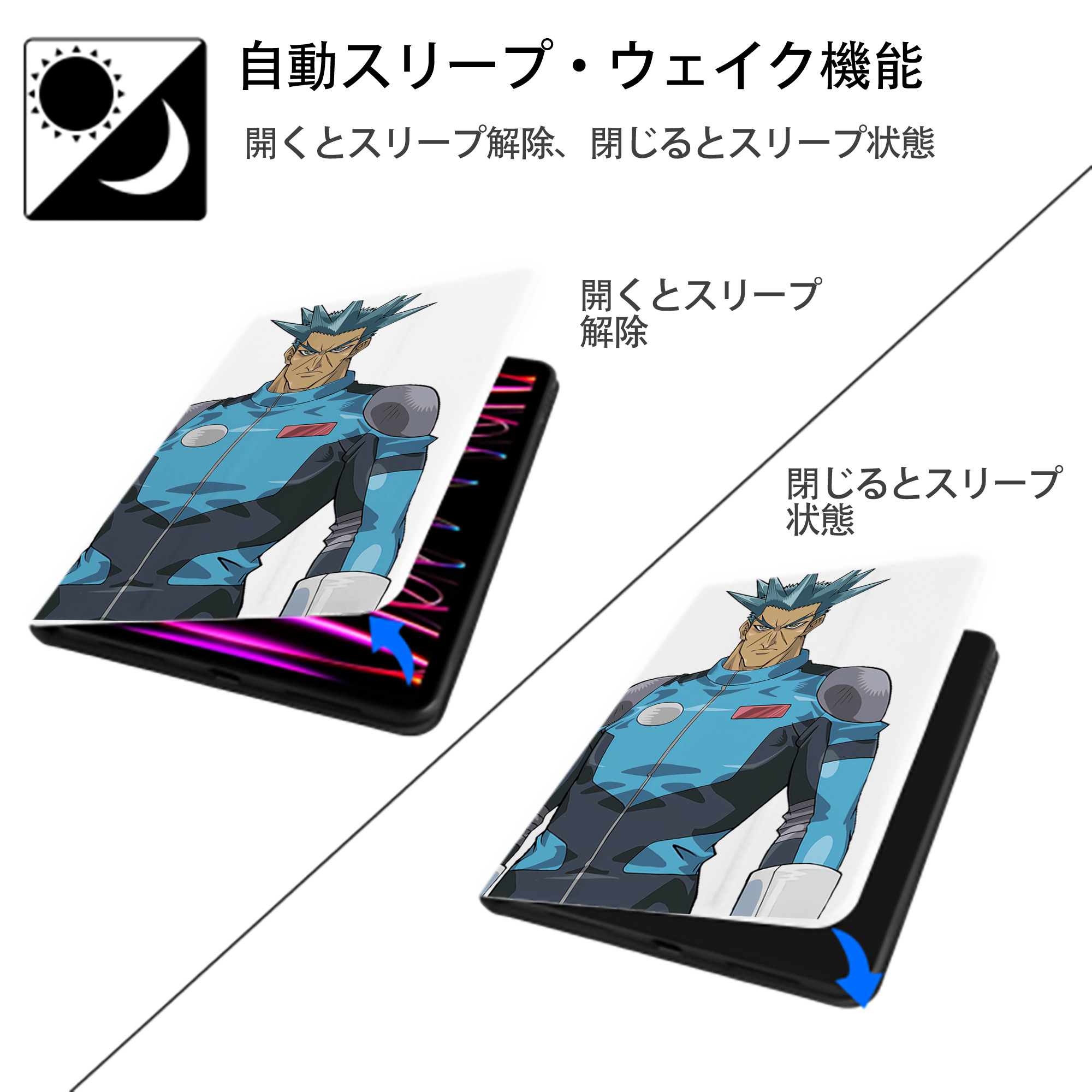 遊☆戯☆王 Yu-Gi-Oh! IPad ケース ペン収納付き 三つ折りスタンド PUレザー×シリコン 対応機種9.5/10.5/10.9インチ