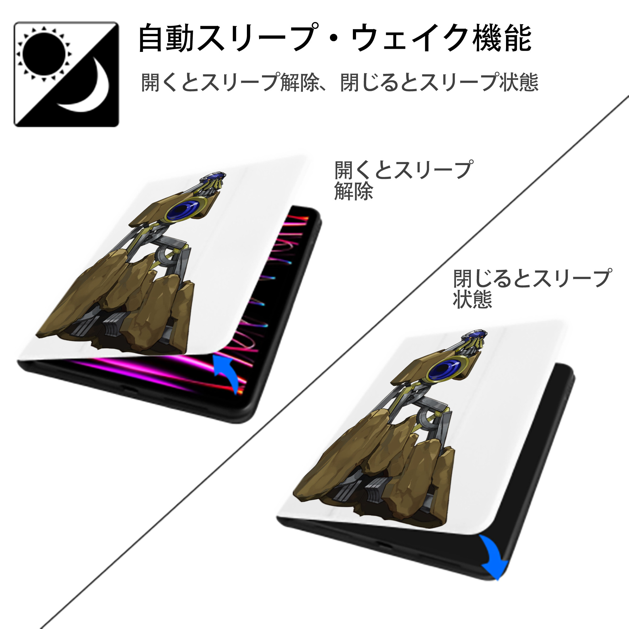 遊☆戯☆王 Yu-Gi-Oh! IPad ケース ペン収納付き 三つ折りスタンド PUレザー×シリコン 対応機種9.5/10.5/10.9インチ