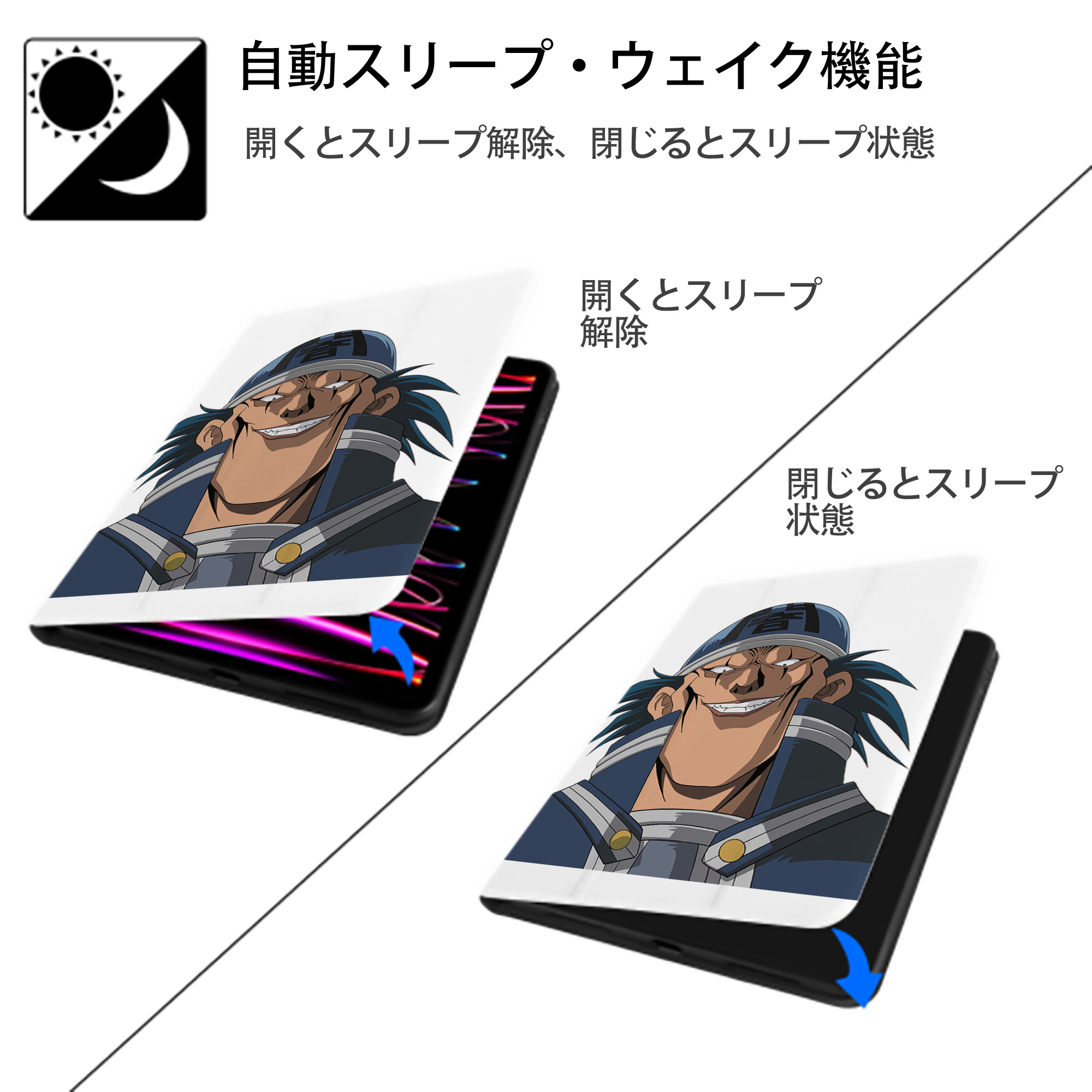 遊☆戯☆王 Yu-Gi-Oh! IPad ケース ペン収納付き 三つ折りスタンド PUレザー×シリコン 対応機種9.5/10.5/10.9インチ