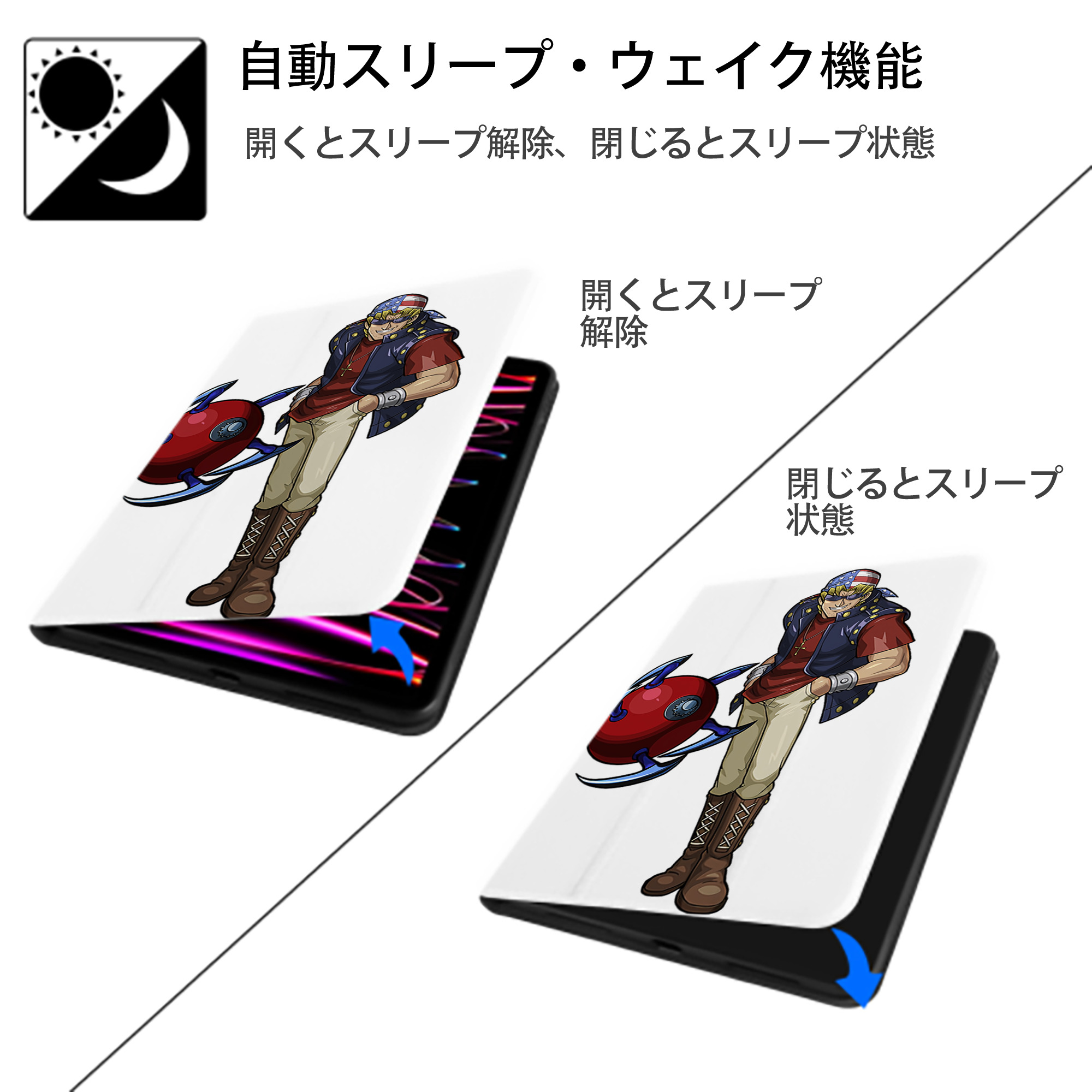 遊☆戯☆王 Yu-Gi-Oh! IPad ケース ペン収納付き 三つ折りスタンド PUレザー×シリコン 対応機種9.5/10.5/10.9インチ