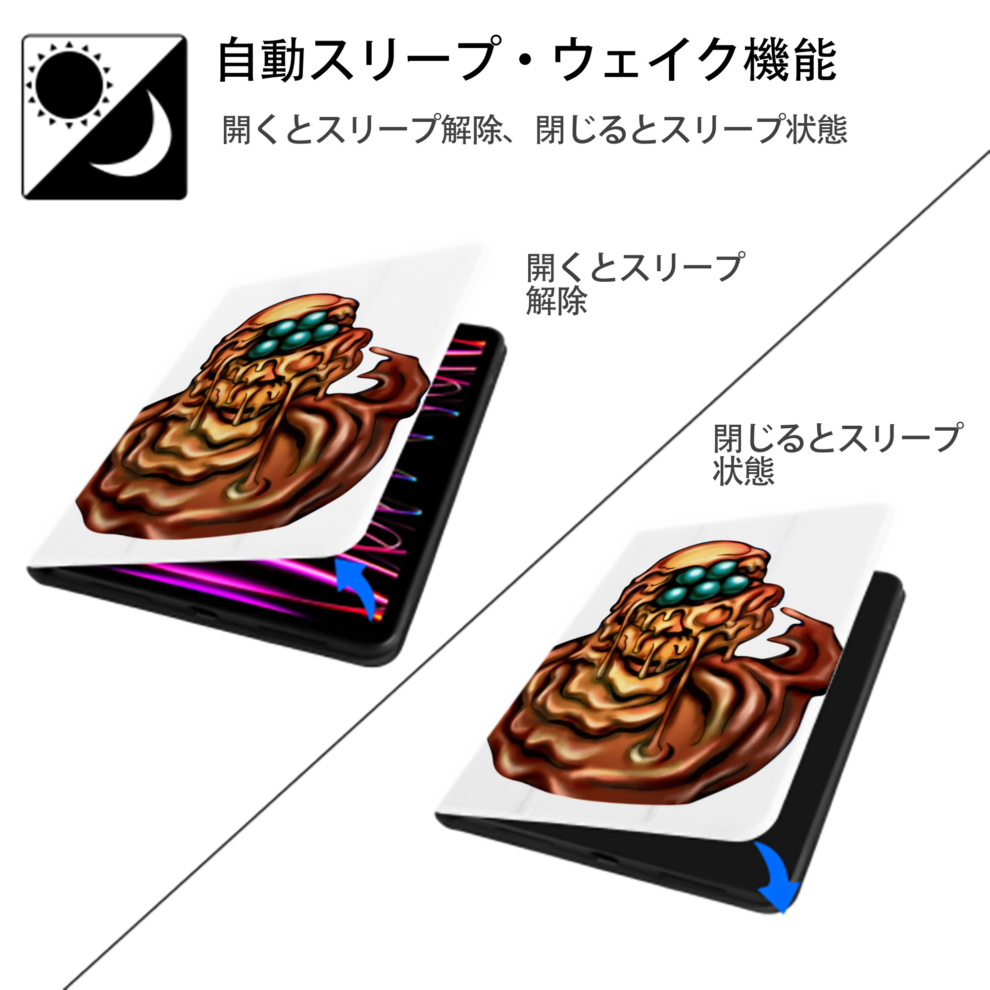 遊☆戯☆王 Yu-Gi-Oh! IPad ケース ペン収納付き 三つ折りスタンド PUレザー×シリコン 対応機種9.5/10.5/10.9インチ