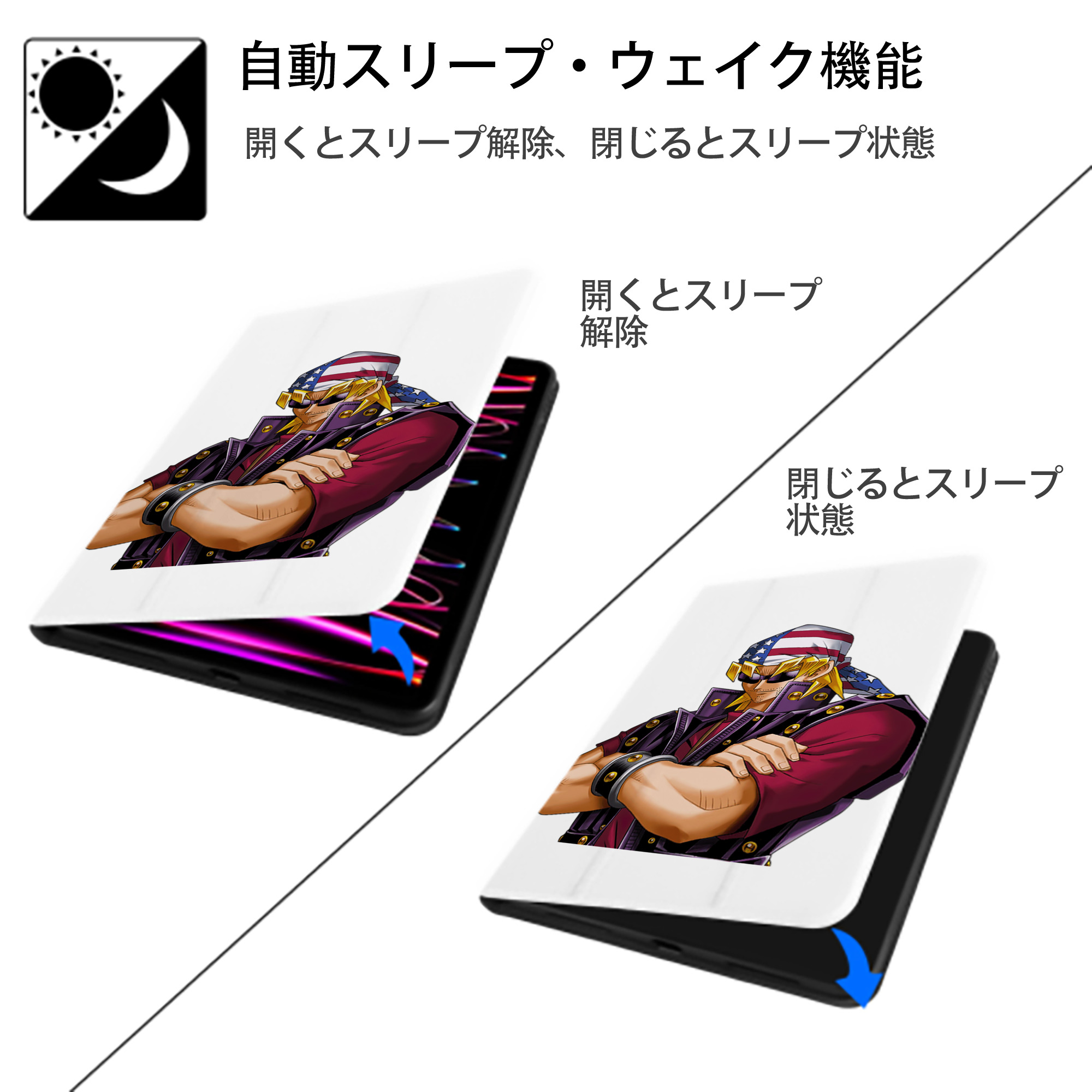 遊☆戯☆王 Yu-Gi-Oh! IPad ケース ペン収納付き 三つ折りスタンド PUレザー×シリコン 対応機種9.5/10.5/10.9インチ
