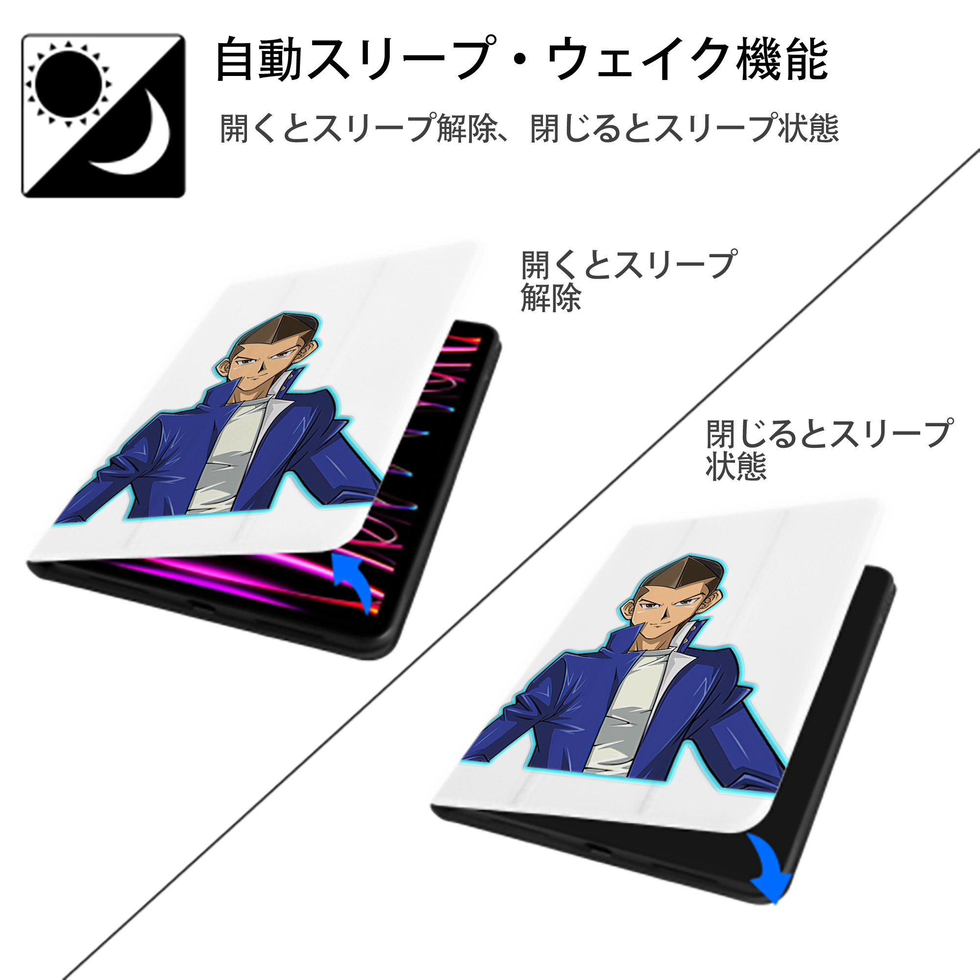 遊☆戯☆王 Yu-Gi-Oh! IPad ケース ペン収納付き 三つ折りスタンド PUレザー×シリコン 対応機種9.5/10.5/10.9インチ