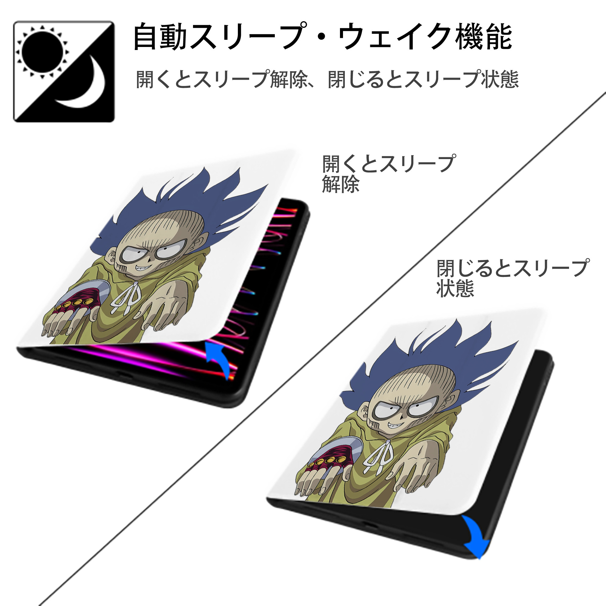 遊☆戯☆王 Yu-Gi-Oh! IPad ケース ペン収納付き 三つ折りスタンド PUレザー×シリコン 対応機種9.5/10.5/10.9インチ