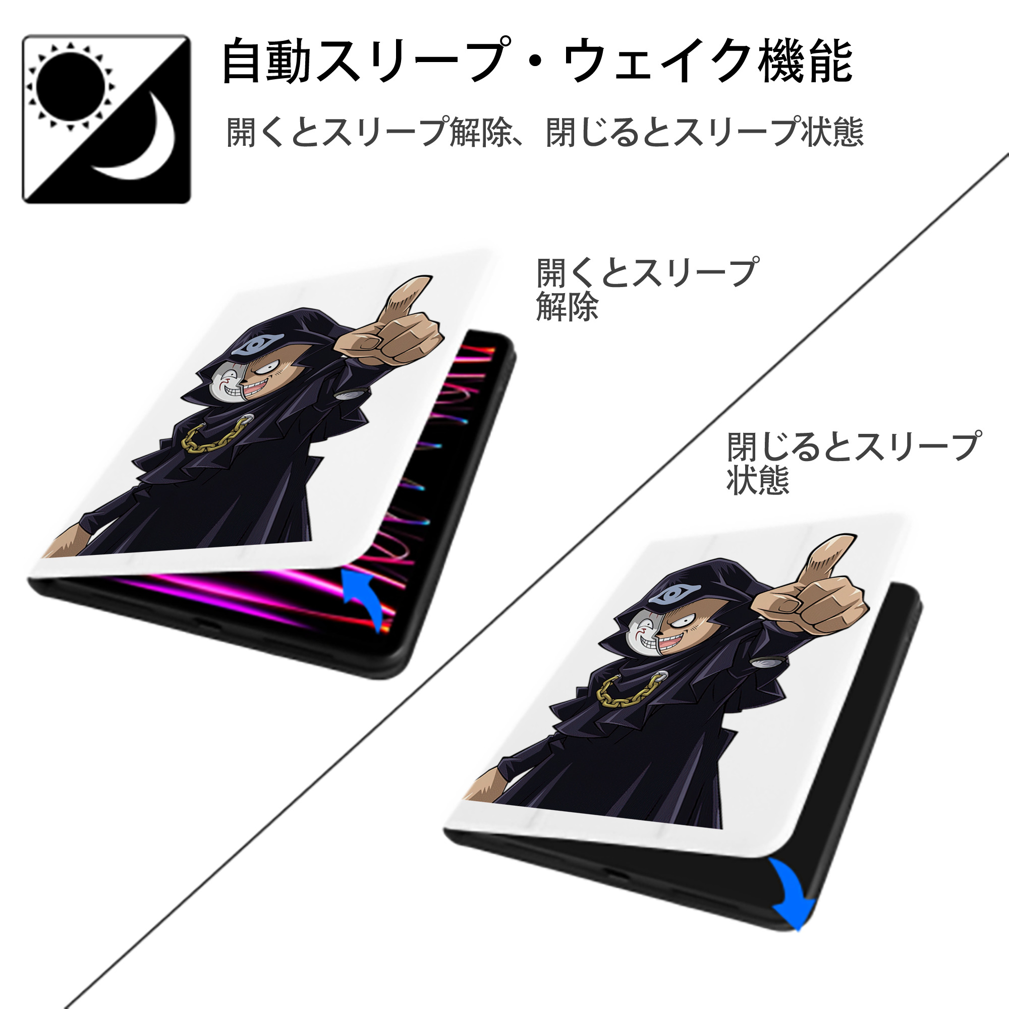 遊☆戯☆王 Yu-Gi-Oh! IPad ケース ペン収納付き 三つ折りスタンド PUレザー×シリコン 対応機種9.5/10.5/10.9インチ