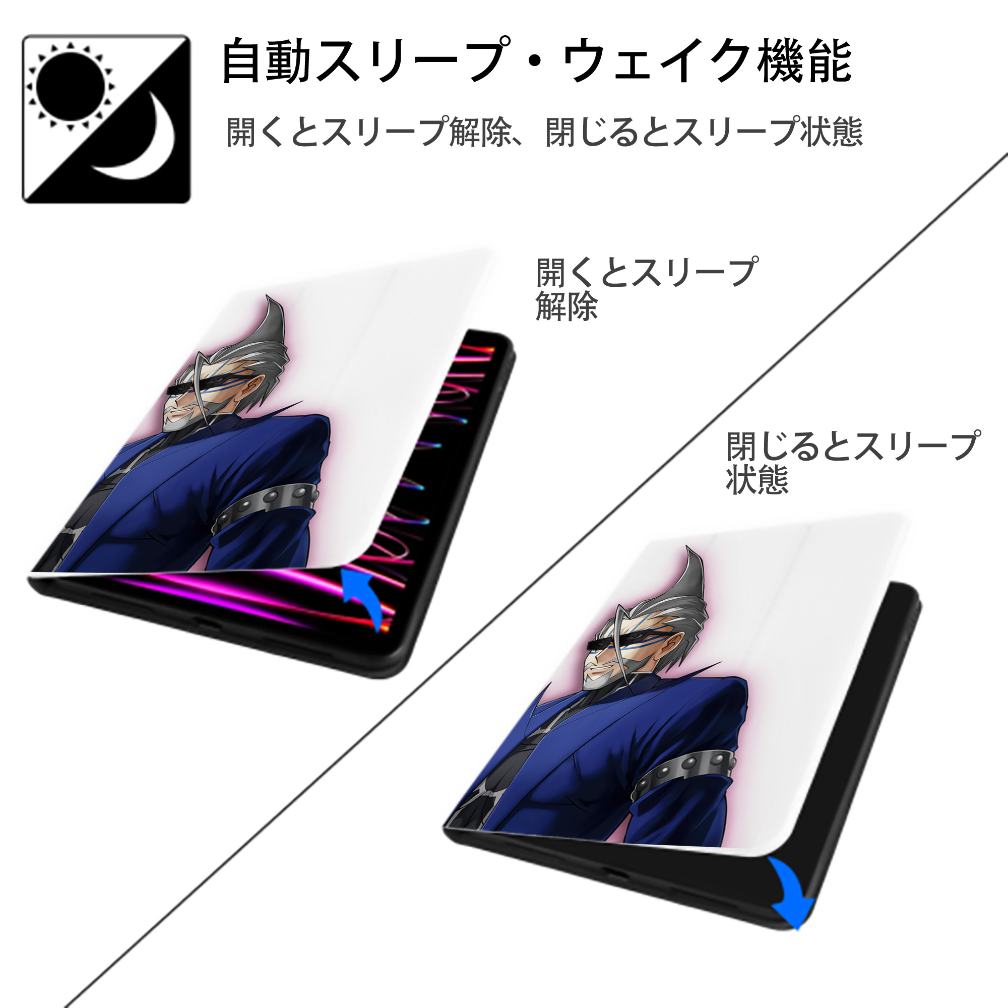遊☆戯☆王 Yu-Gi-Oh! IPad ケース ペン収納付き 三つ折りスタンド PUレザー×シリコン 対応機種9.5/10.5/10.9インチ