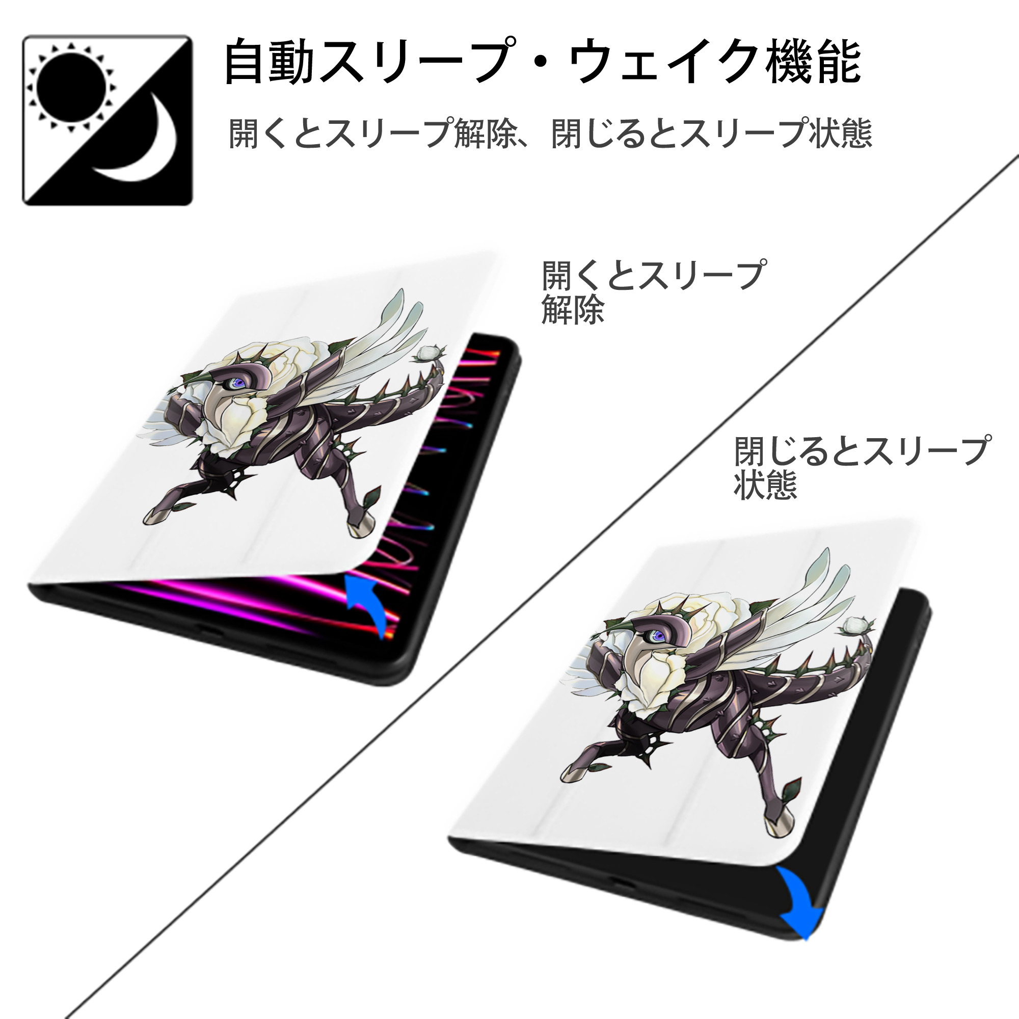 遊☆戯☆王 Yu-Gi-Oh! IPad ケース ペン収納付き 三つ折りスタンド PUレザー×シリコン 対応機種9.5/10.5/10.9インチ