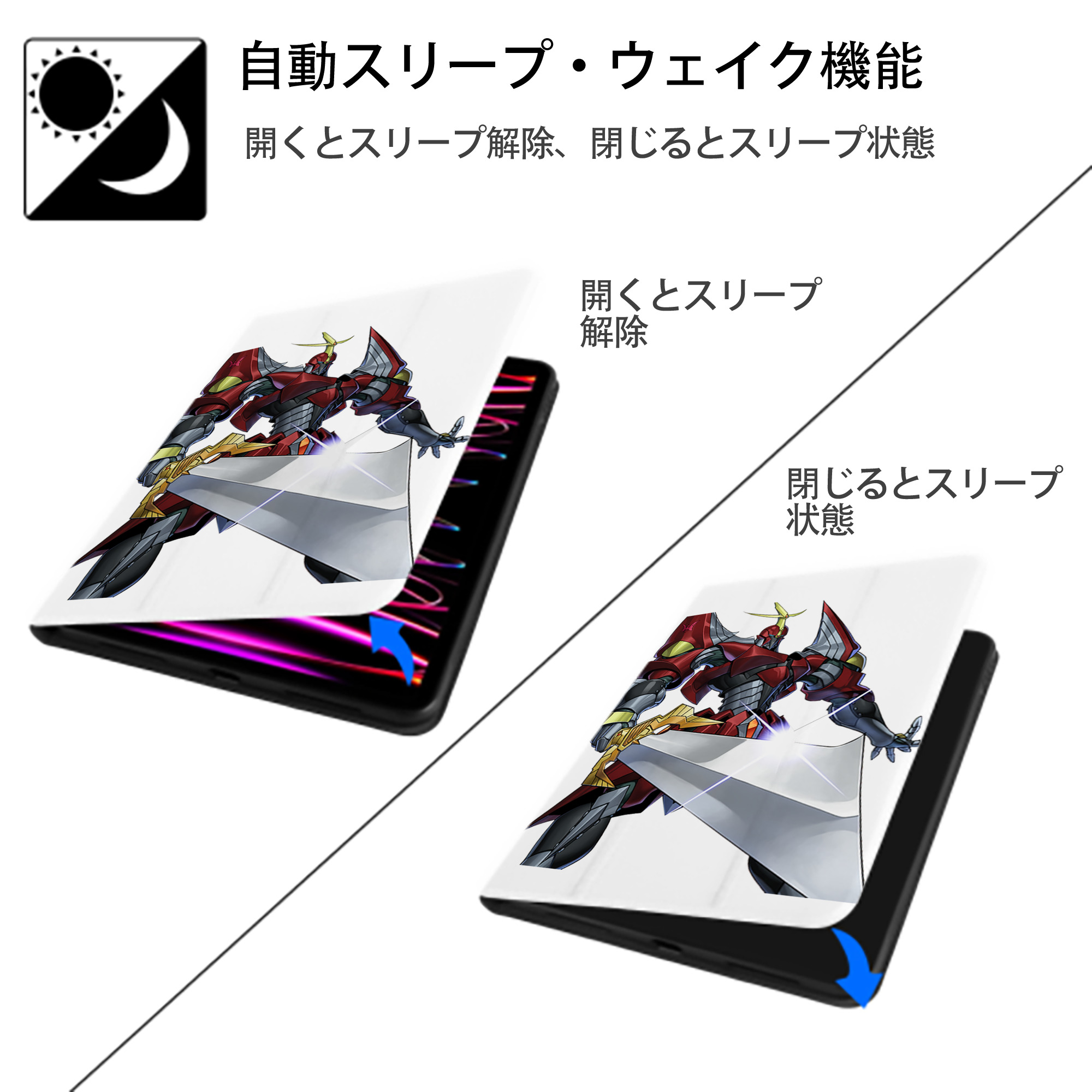 遊☆戯☆王 Yu-Gi-Oh! IPad ケース ペン収納付き 三つ折りスタンド PUレザー×シリコン 対応機種9.5/10.5/10.9インチ