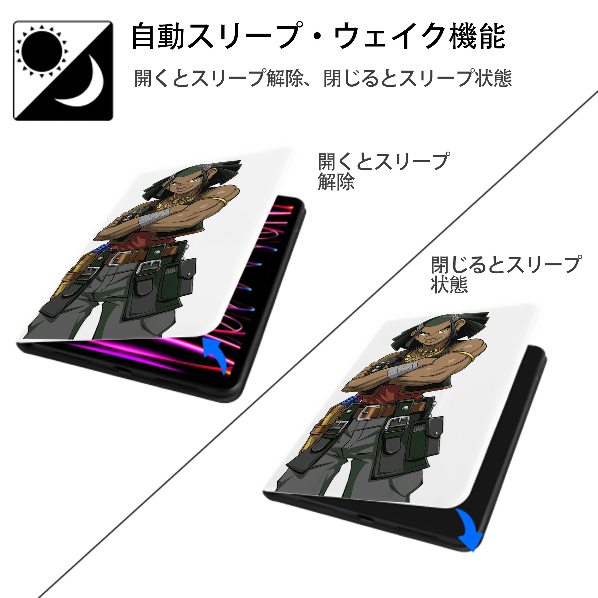遊☆戯☆王 Yu-Gi-Oh! IPad ケース ペン収納付き 三つ折りスタンド PUレザー×シリコン 対応機種9.5/10.5/10.9インチ