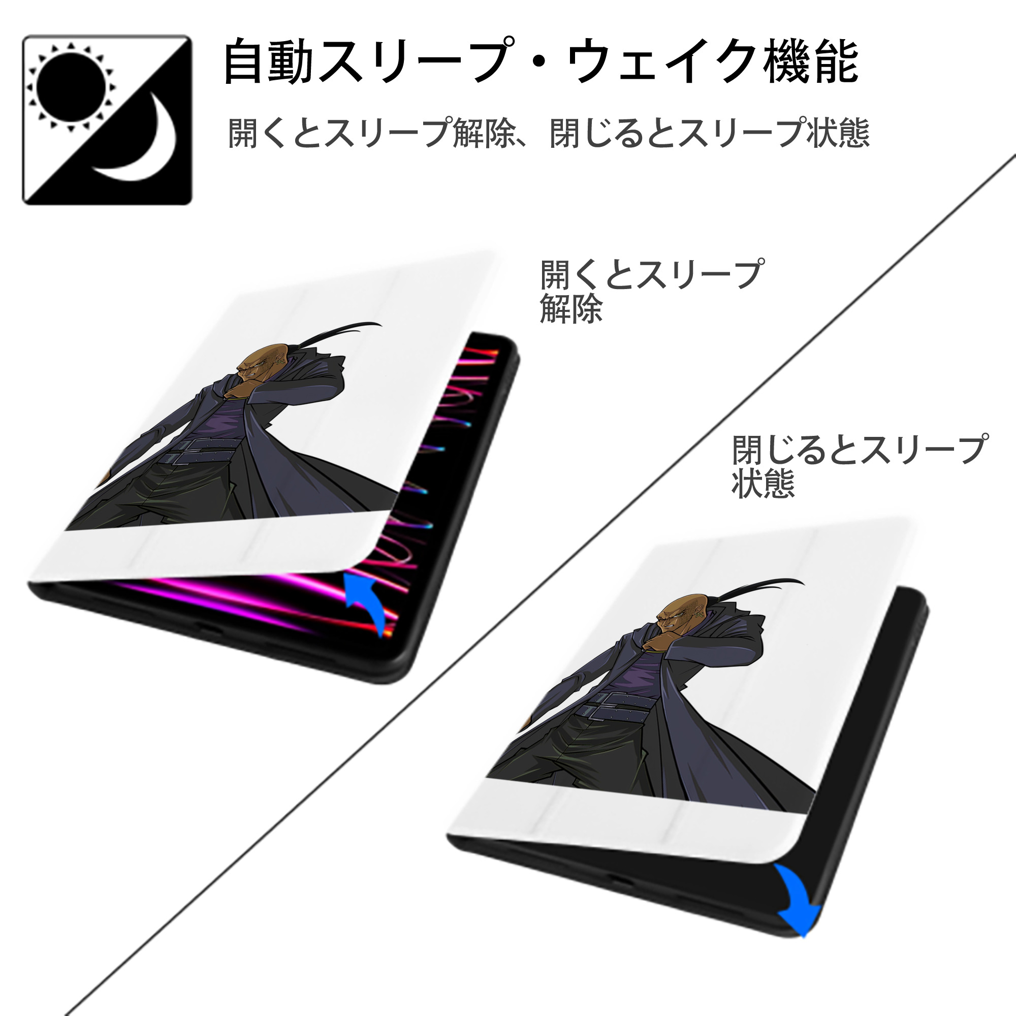 遊☆戯☆王 Yu-Gi-Oh! IPad ケース ペン収納付き 三つ折りスタンド PUレザー×シリコン 対応機種9.5/10.5/10.9インチ