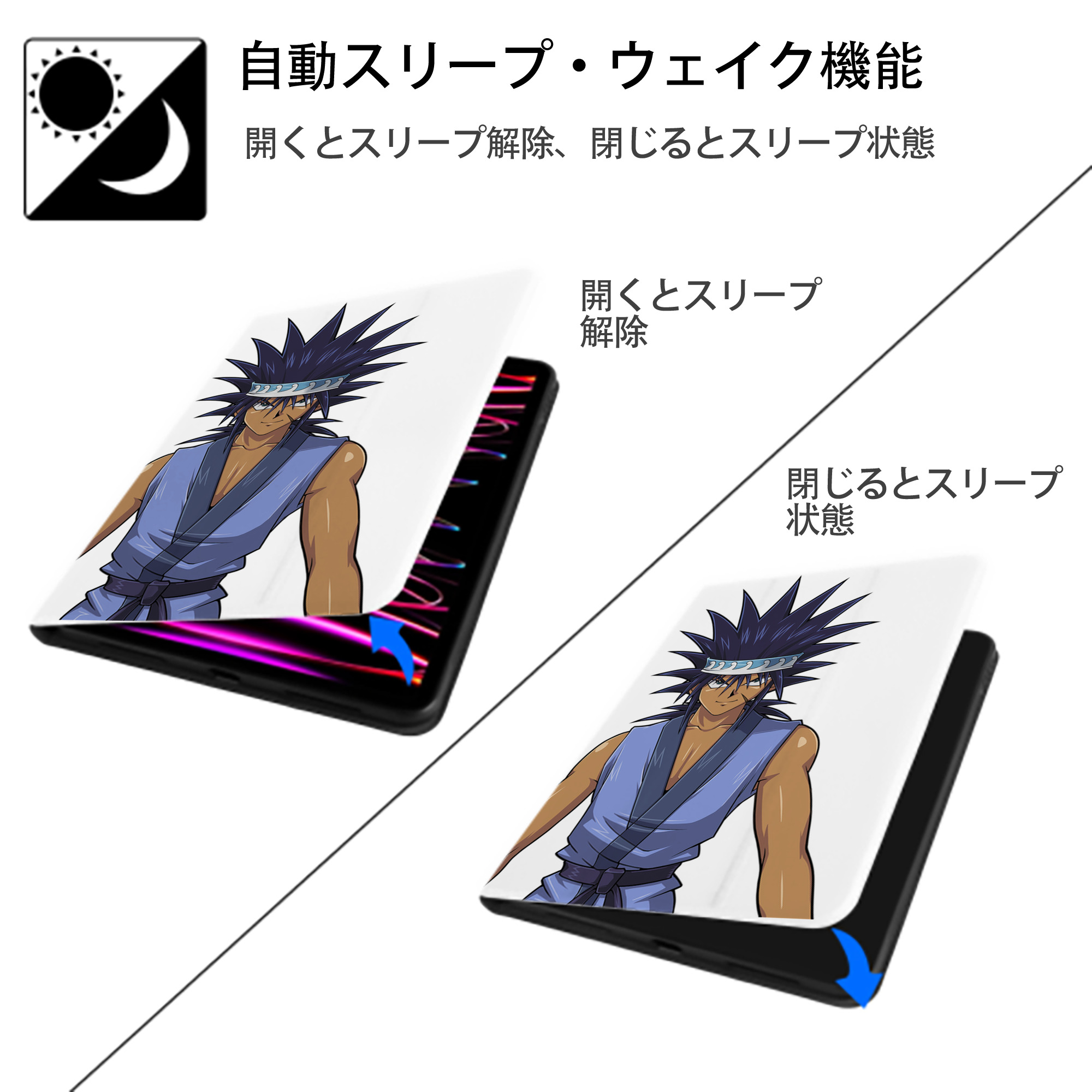 遊☆戯☆王 Yu-Gi-Oh! IPad ケース ペン収納付き 三つ折りスタンド PUレザー×シリコン 対応機種9.5/10.5/10.9インチ