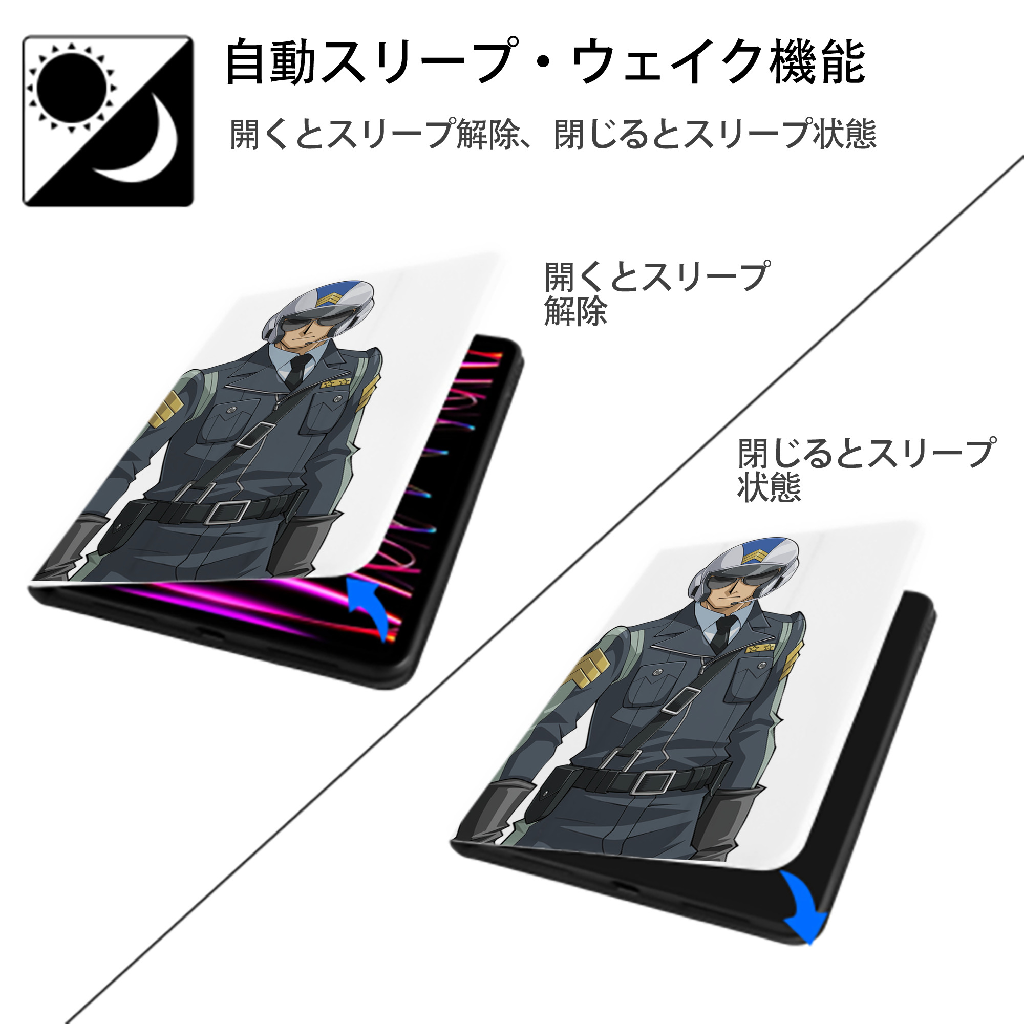 遊☆戯☆王 Yu-Gi-Oh! IPad ケース ペン収納付き 三つ折りスタンド PUレザー×シリコン 対応機種9.5/10.5/10.9インチ