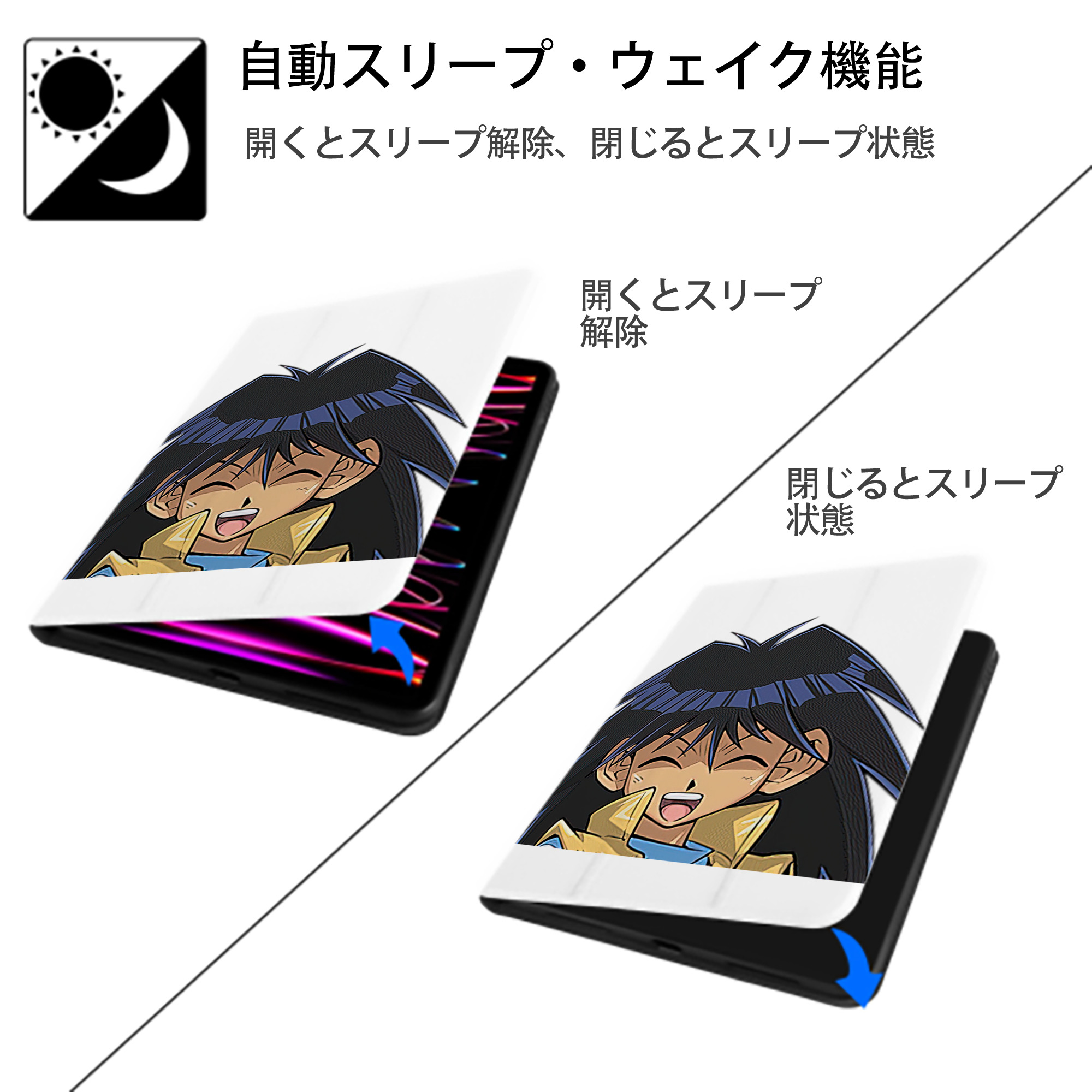 遊☆戯☆王 Yu-Gi-Oh! IPad ケース ペン収納付き 三つ折りスタンド PUレザー×シリコン 対応機種9.5/10.5/10.9インチ