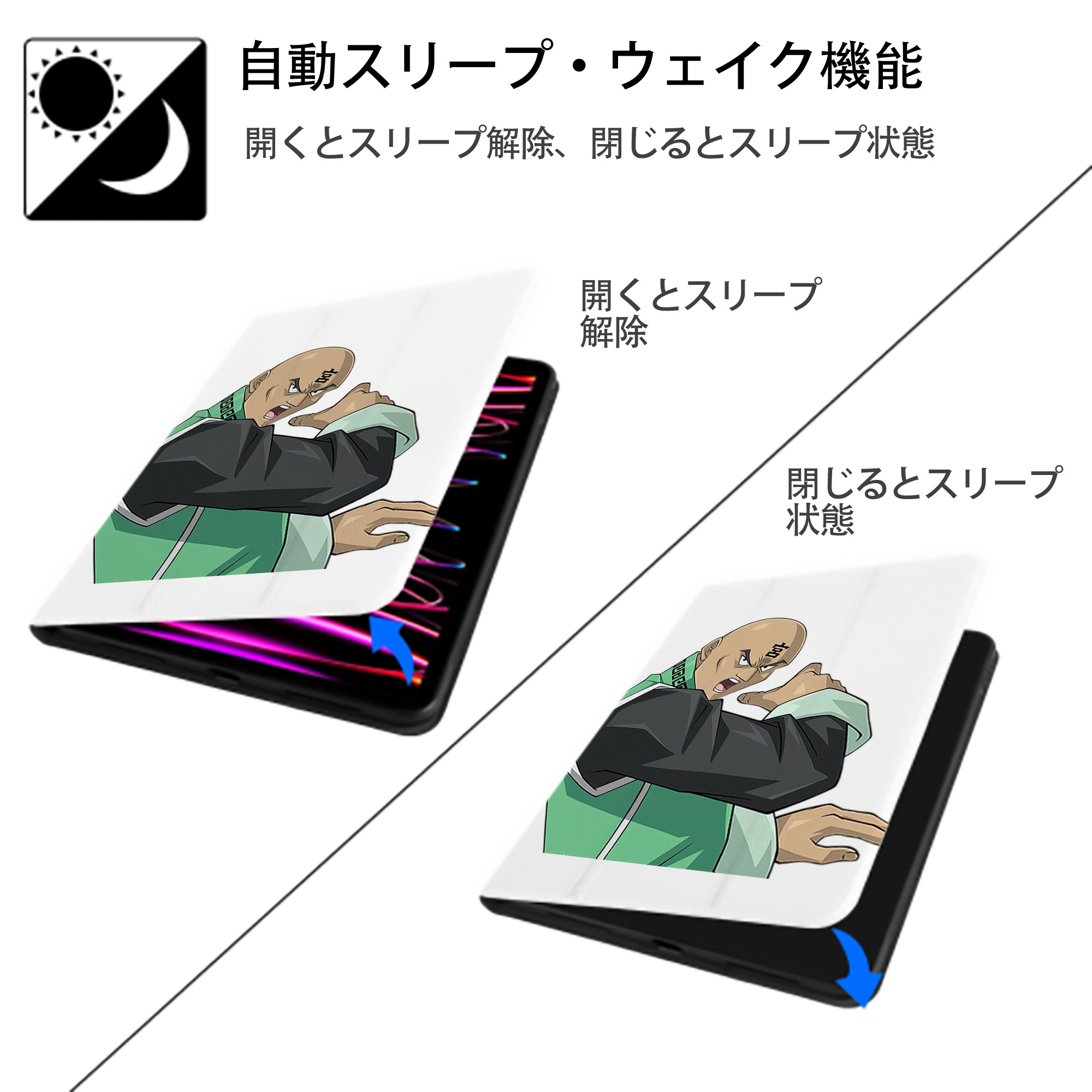 遊☆戯☆王 Yu-Gi-Oh! IPad ケース ペン収納付き 三つ折りスタンド PUレザー×シリコン 対応機種9.5/10.5/10.9インチ