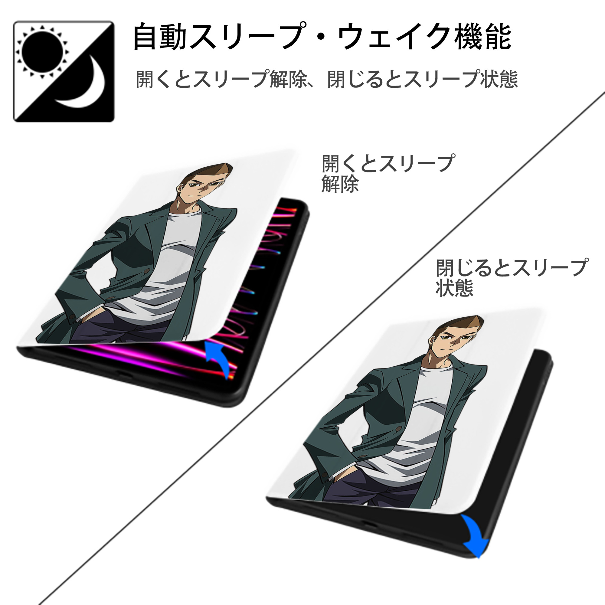 遊☆戯☆王 Yu-Gi-Oh! IPad ケース ペン収納付き 三つ折りスタンド PUレザー×シリコン 対応機種9.5/10.5/10.9インチ