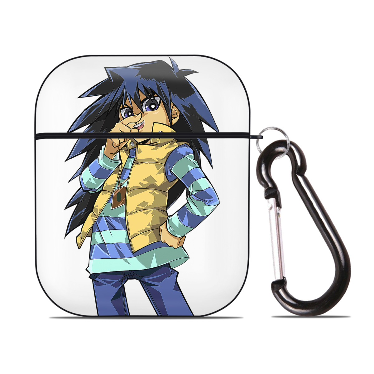 （画像用） 遊☆戯☆王 Yu-Gi-Oh! AirPods 第2世代保護ケース ハードシェル ブラック 耐衝撃・防指紋・カラビナ付き