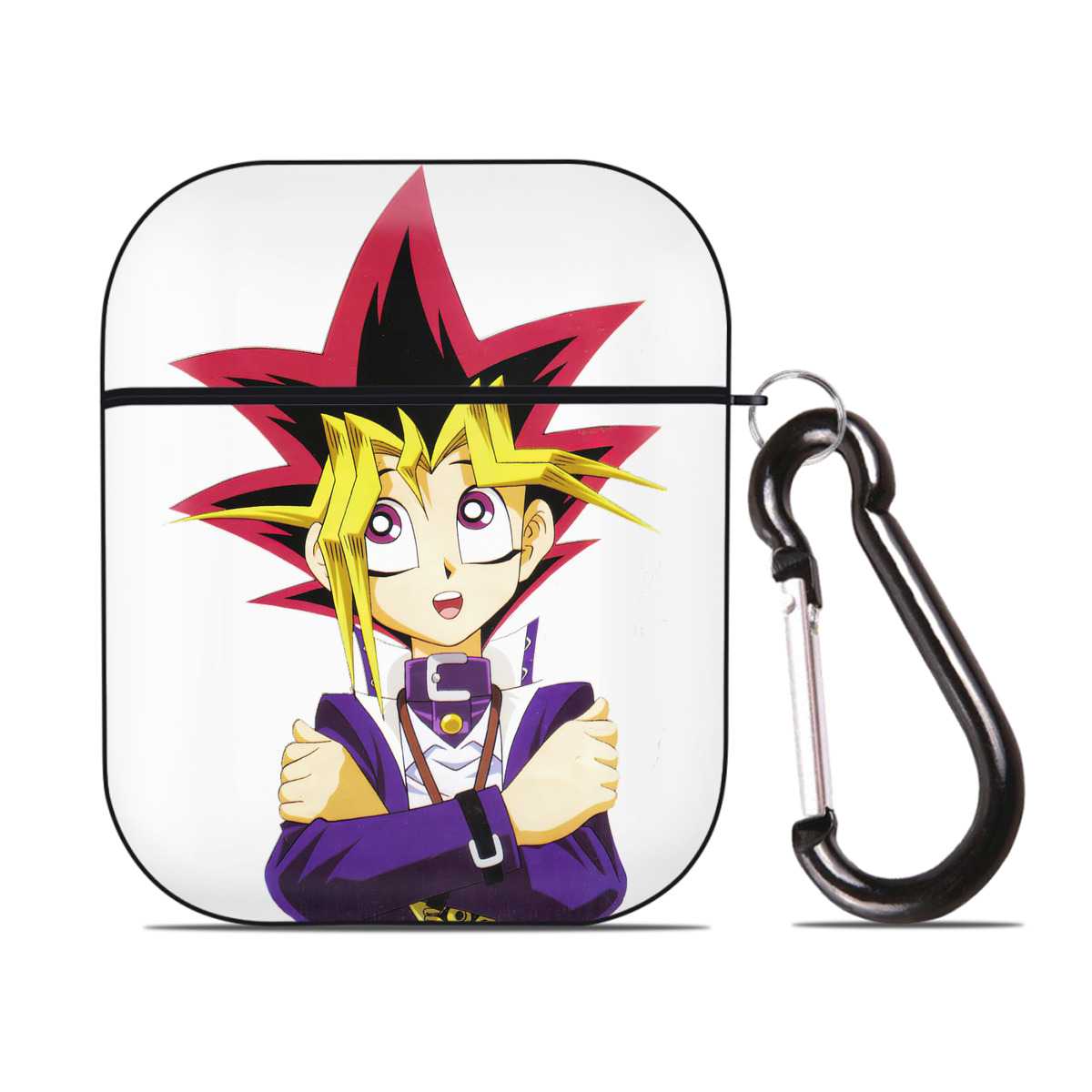（画像用） 遊☆戯☆王 Yu-Gi-Oh! AirPods 第2世代保護ケース ハードシェル ブラック 耐衝撃・防指紋・カラビナ付き