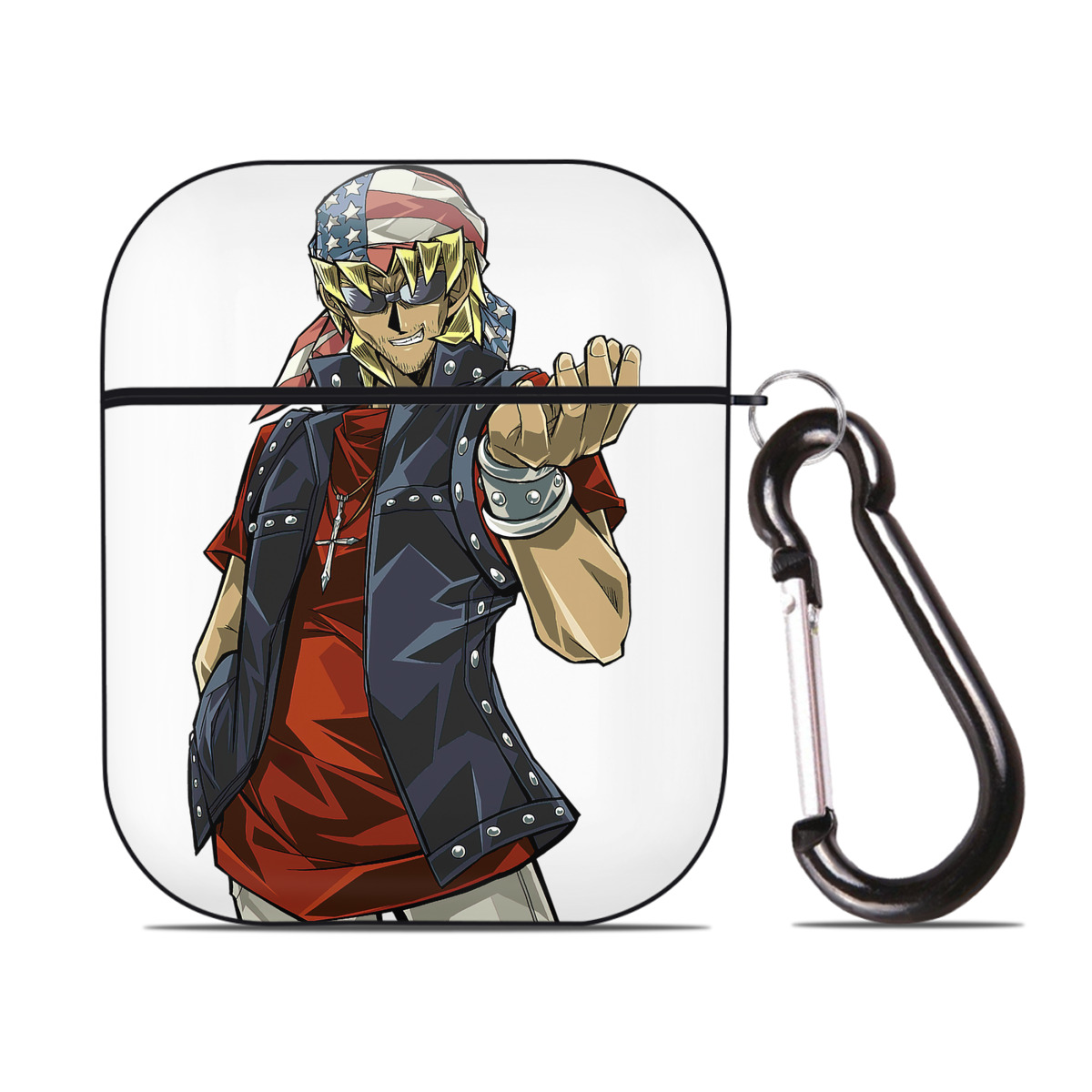 （画像用） 遊☆戯☆王 Yu-Gi-Oh! AirPods 第2世代保護ケース ハードシェル ブラック 耐衝撃・防指紋・カラビナ付き
