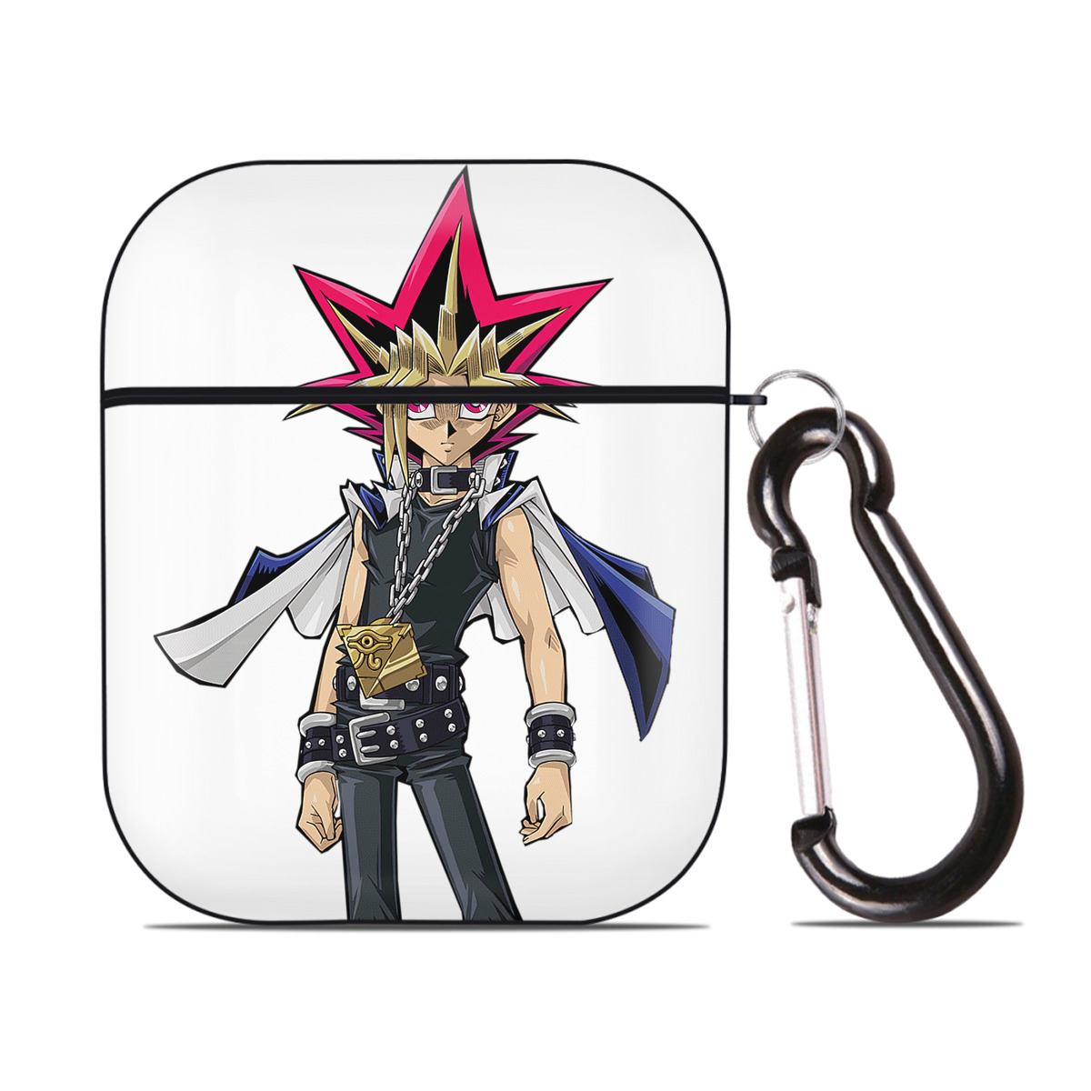（画像用） 遊☆戯☆王 Yu-Gi-Oh! AirPods 第2世代保護ケース ハードシェル ブラック 耐衝撃・防指紋・カラビナ付き