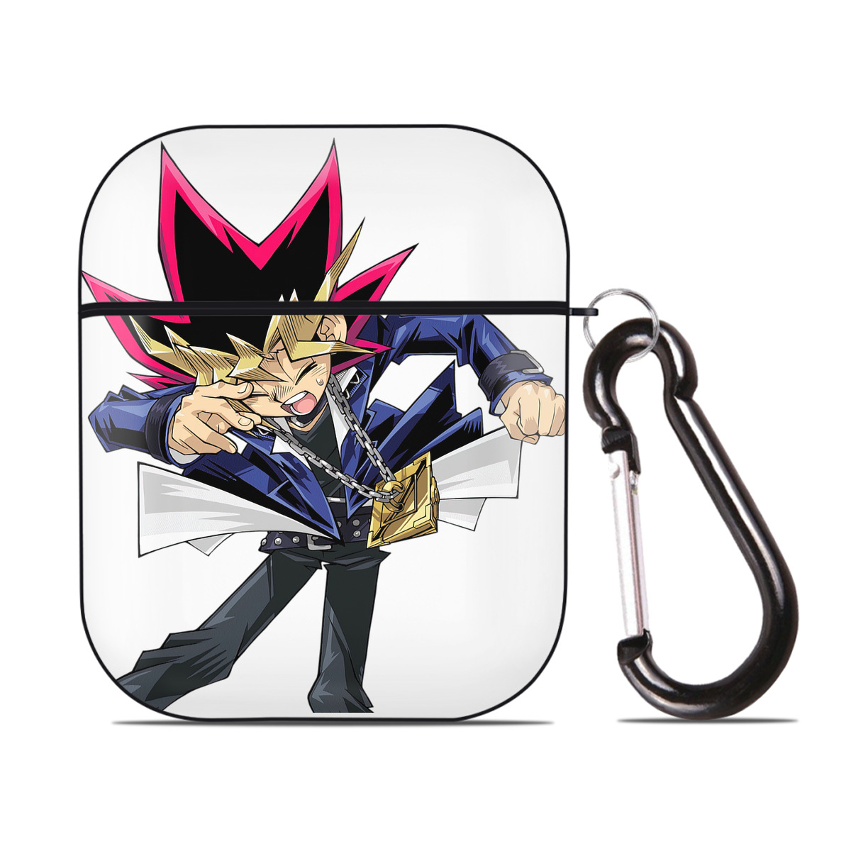 （画像用） 遊☆戯☆王 Yu-Gi-Oh! AirPods 第2世代保護ケース ハードシェル ブラック 耐衝撃・防指紋・カラビナ付き