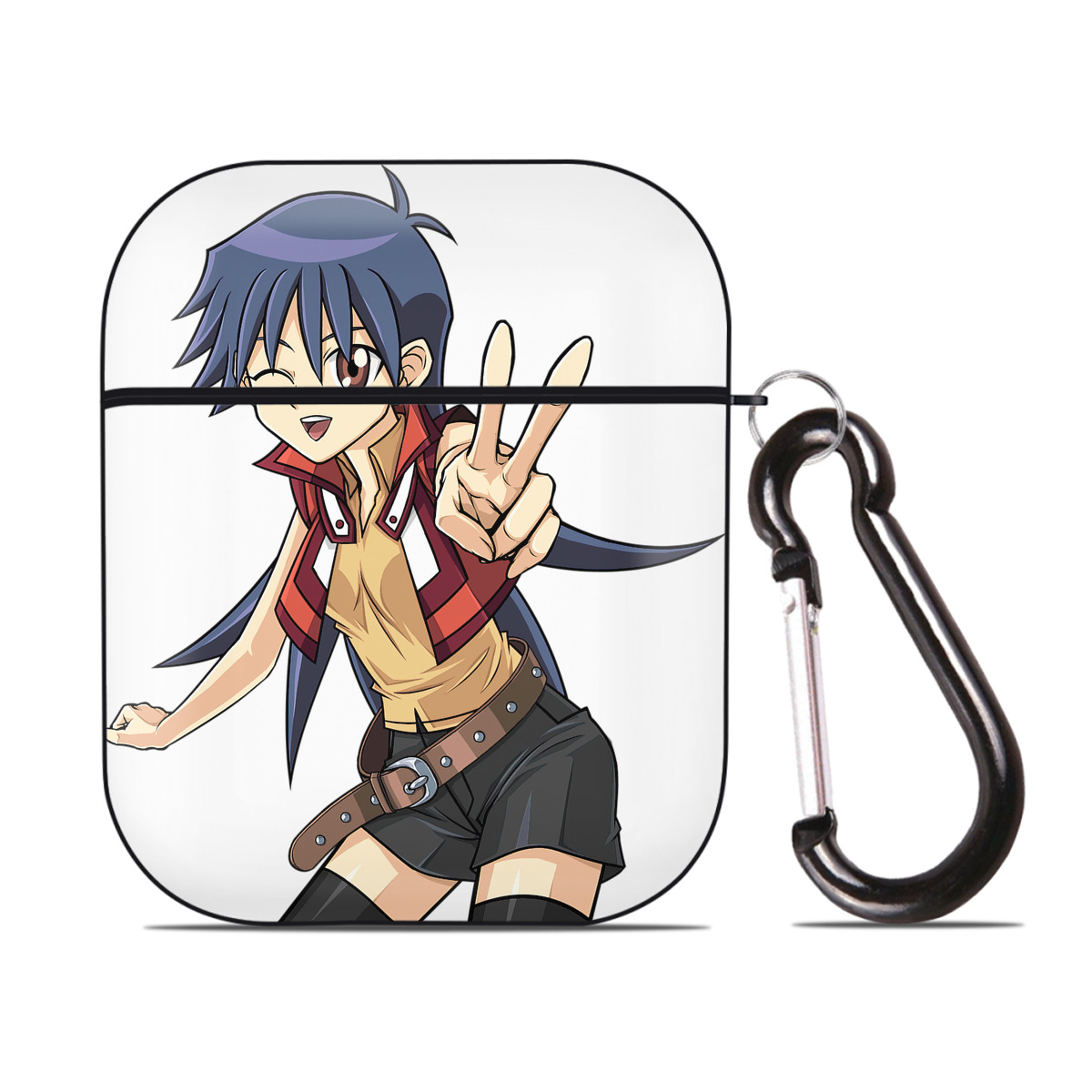 （画像用） 遊☆戯☆王 Yu-Gi-Oh! AirPods 第2世代保護ケース ハードシェル ブラック 耐衝撃・防指紋・カラビナ付き