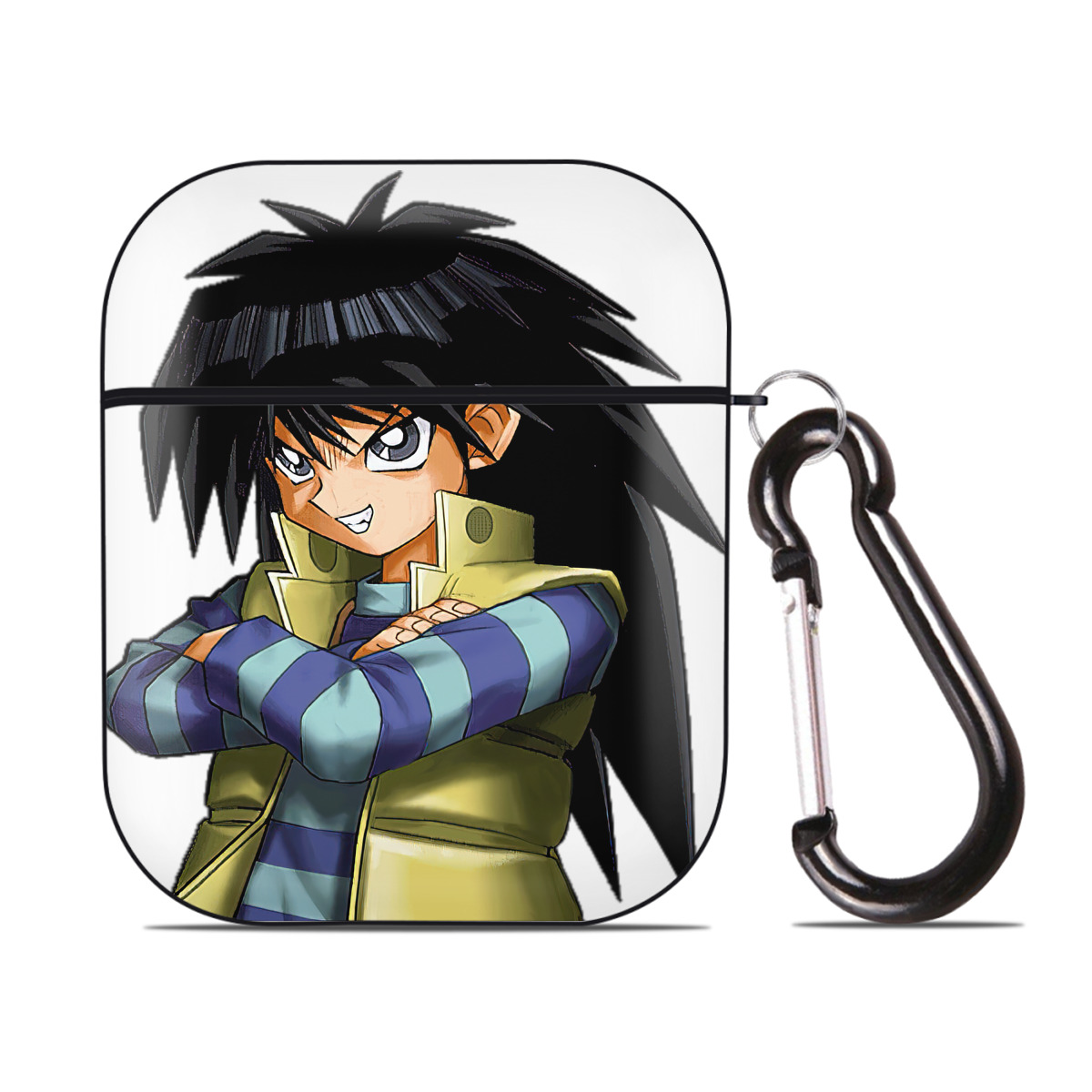 （画像用） 遊☆戯☆王 Yu-Gi-Oh! AirPods 第2世代保護ケース ハードシェル ブラック 耐衝撃・防指紋・カラビナ付き