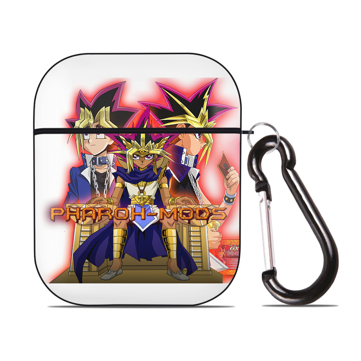 （画像用） 遊☆戯☆王 Yu-Gi-Oh! AirPods 第2世代保護ケース ハードシェル ブラック 耐衝撃・防指紋・カラビナ付き